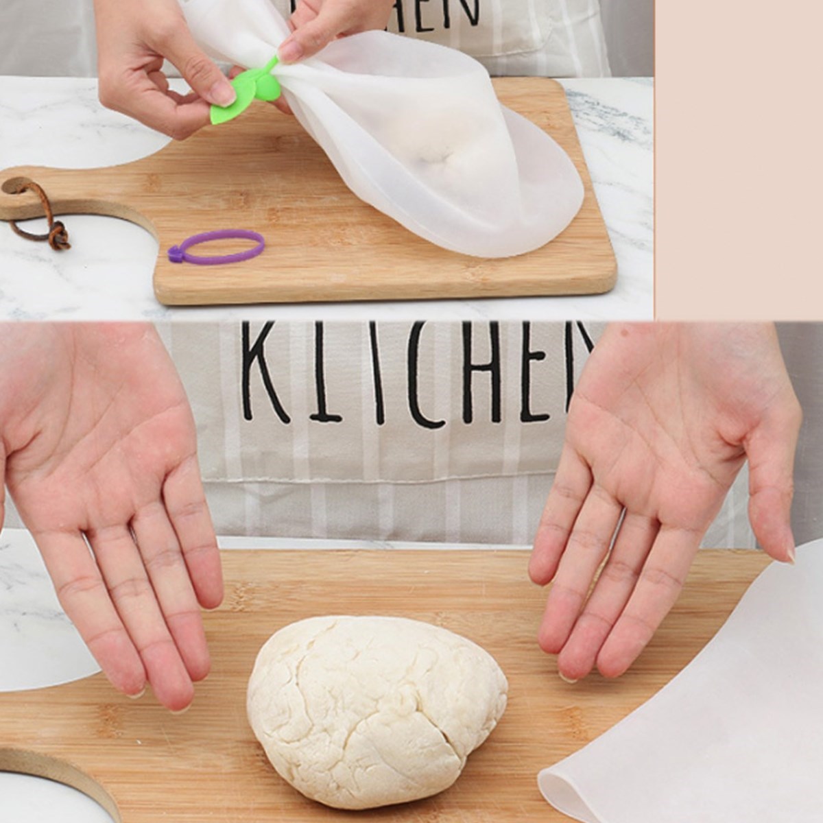 Hamur Torbası 2 li Set Orta ve Büyük Hamur Silikon Şeffaf Yoğurma Torbası Ekmek Makarna Mantı Yoğur