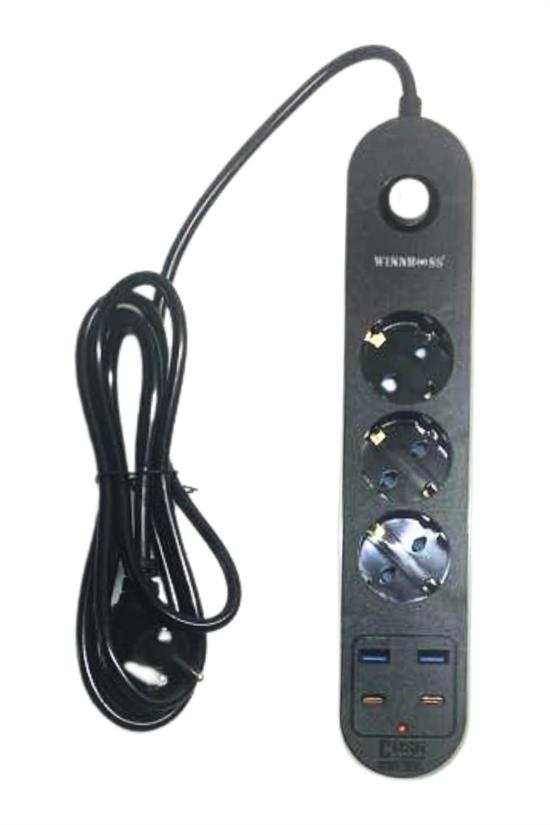 Isıya Dayanıklı Termal Akım Korumalı 3 Priz Girişli 2 USB Girişli 2 TYPE-C Girişli Pirz