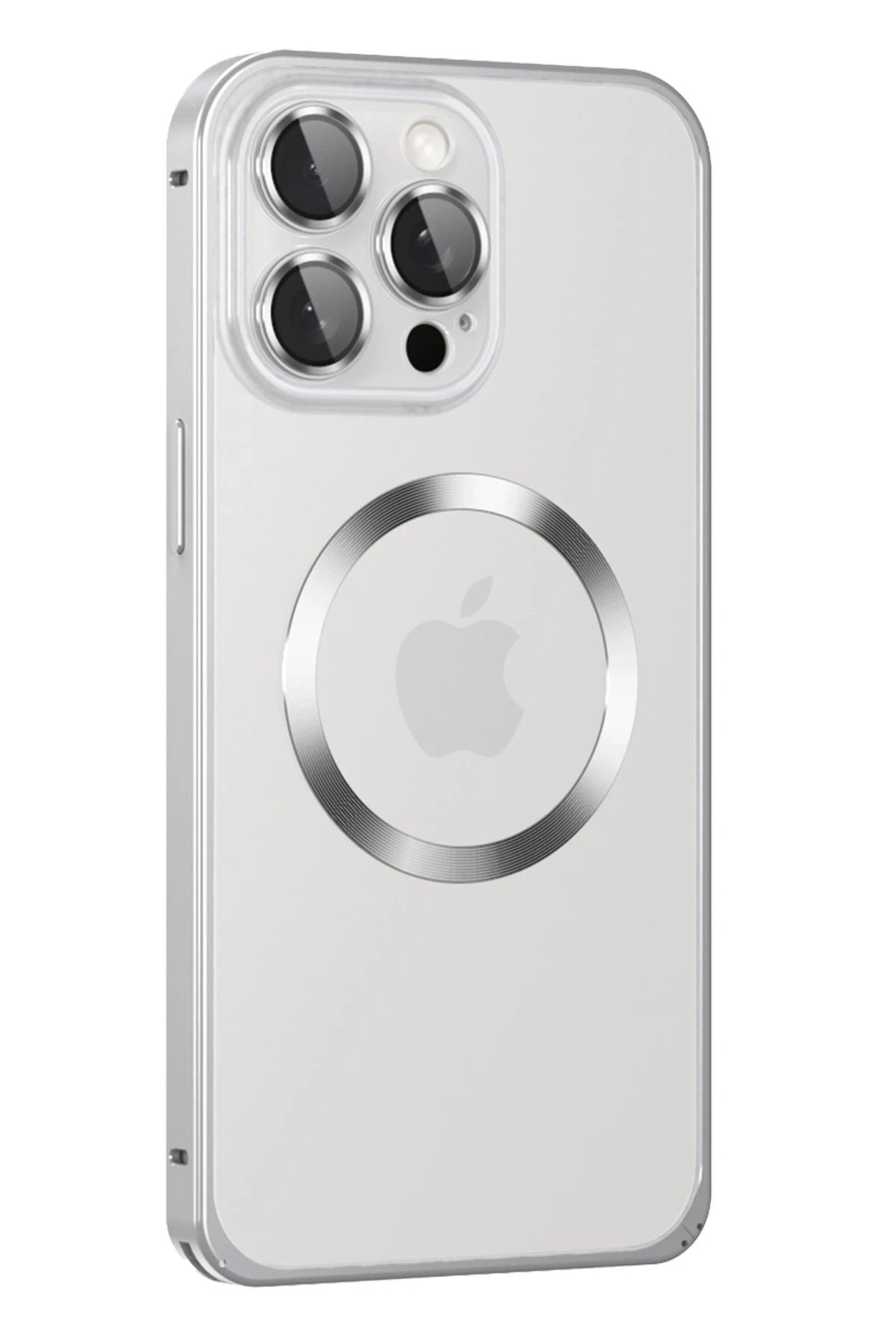 Joko iPhone 15 Pro Max Kılıf Metal Bumper Magneticsafe Kapak - Gümüş