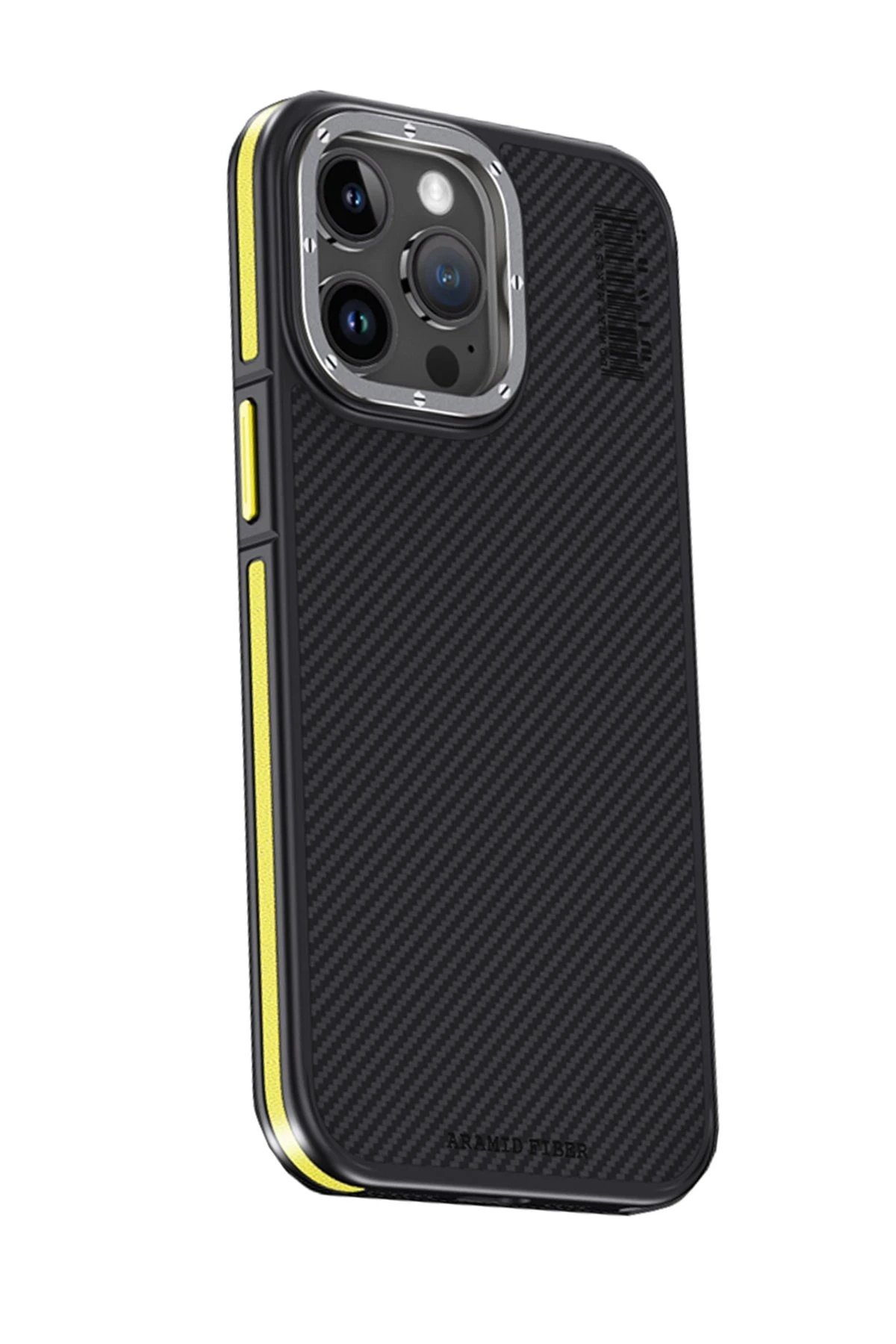 Joko iPhone 15 Pro Kılıf Aramid 600D Kevlar Karbon Fiber Magsafe Kapak - Sarı