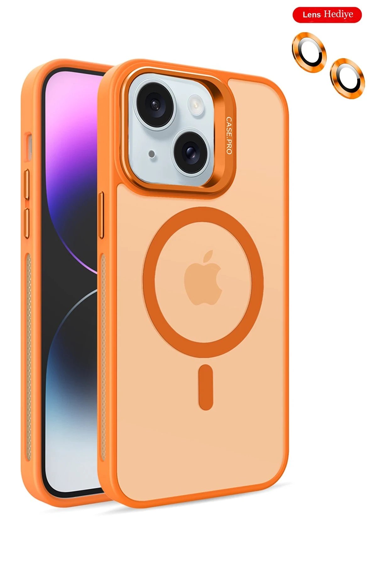 Joko iPhone 14 Kılıf Flet Lens Magsafe Kapak - Turuncu