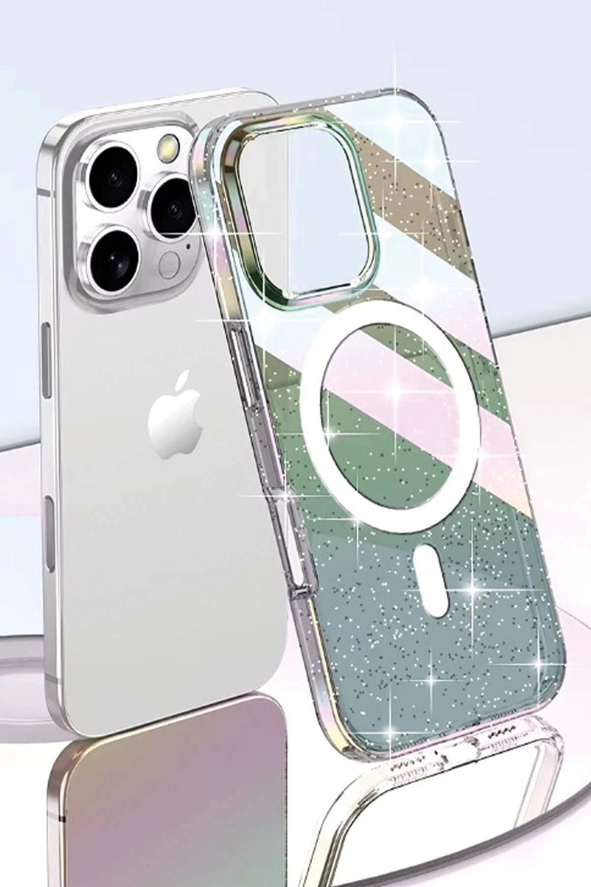 Joko iPhone 15 Pro Max Rasasi Simli Magsafe Kapak - Şeffaf