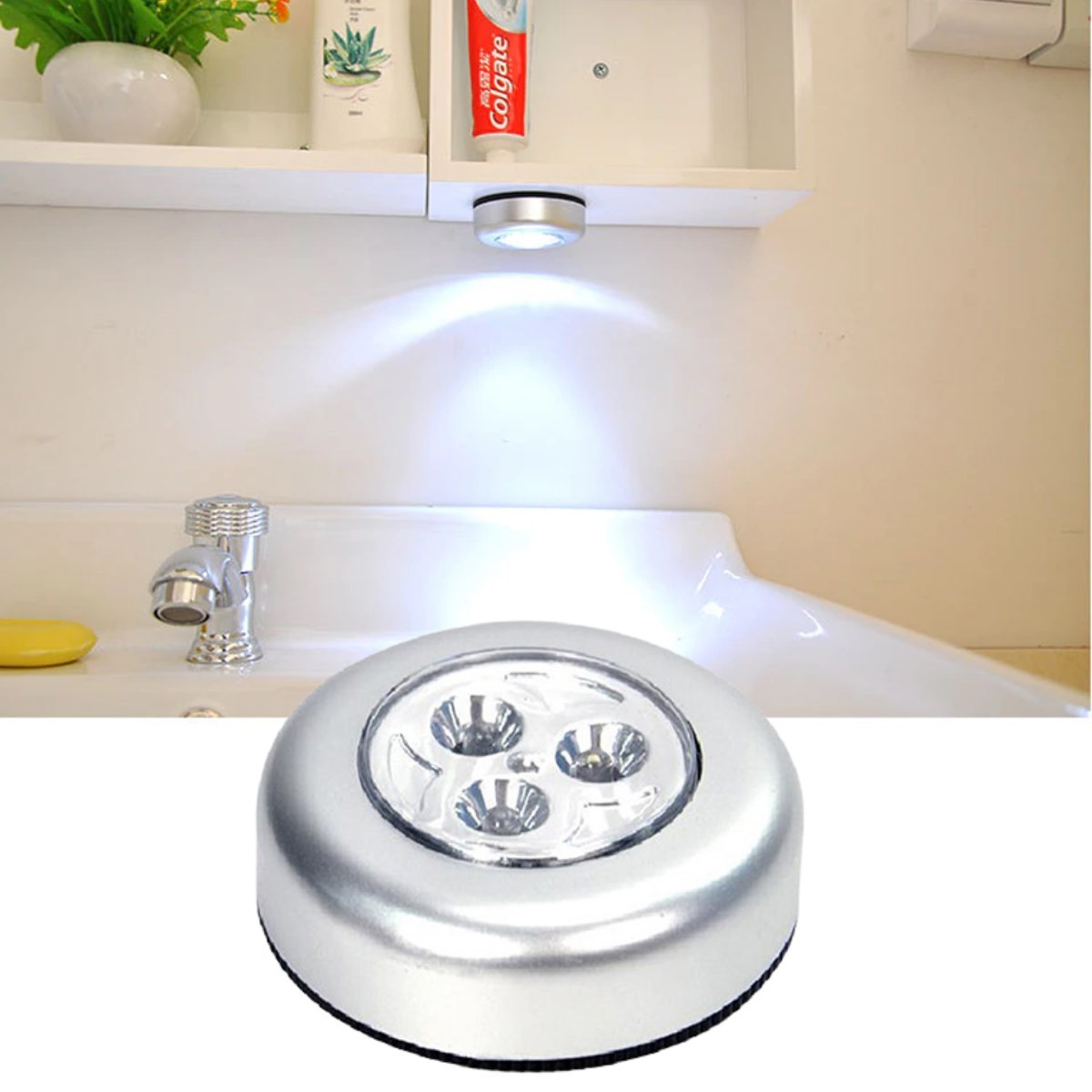 Kablosuz Spot Pilli Dokunmatik Led Lamba 3 Ledli Dolap Lambası