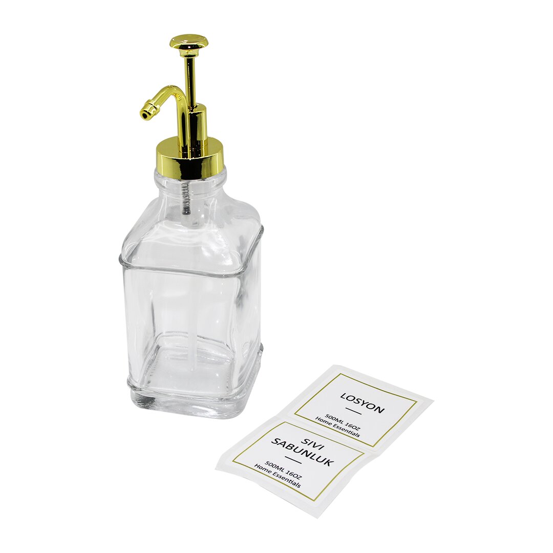 KARE   CAM ŞİŞE ŞEFFAF  DAMLATMAZ YAĞDANLIK 500ML POMPA - MUSLUK AYRIK MODEL BAŞLI