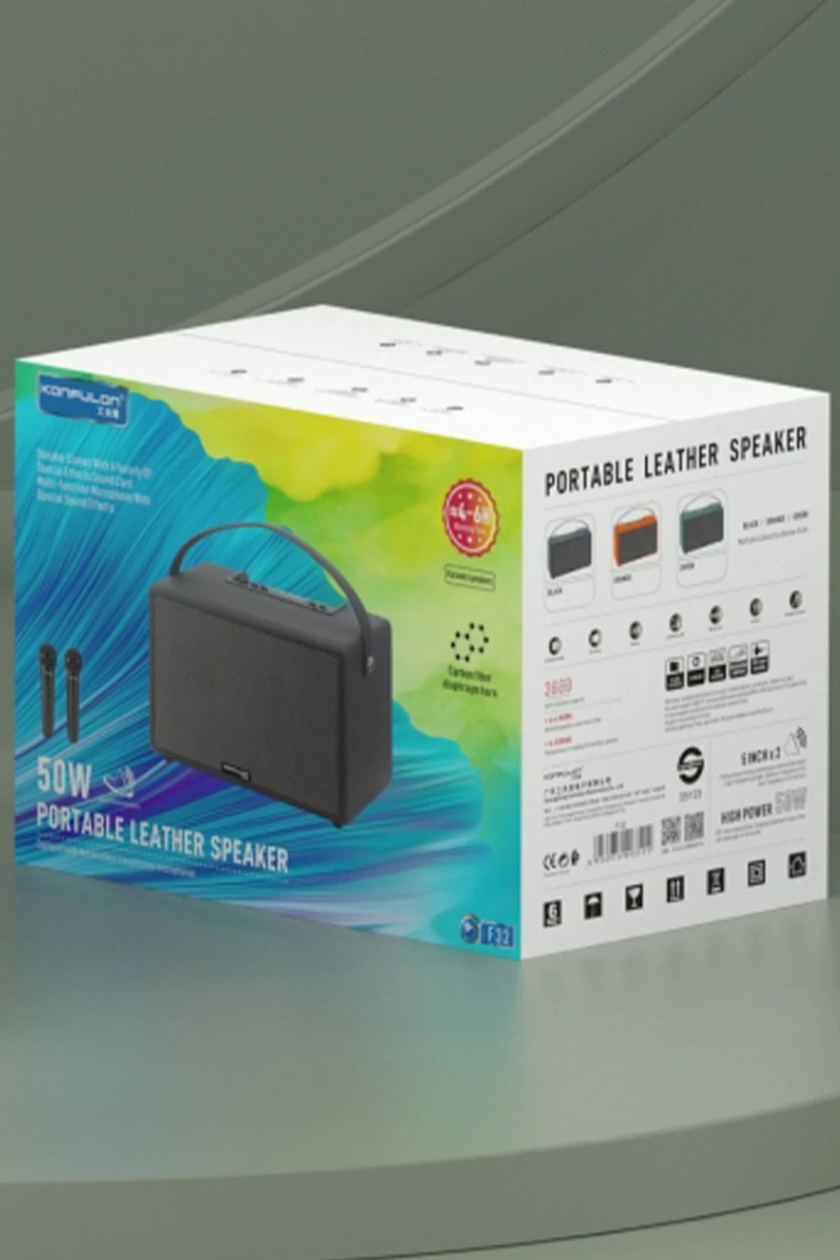 Konfulon F32 2x50W Sürücülü 2 Adet Mikrofonlu BT 5.2 Kablosuz Hoparlör - Turuncu