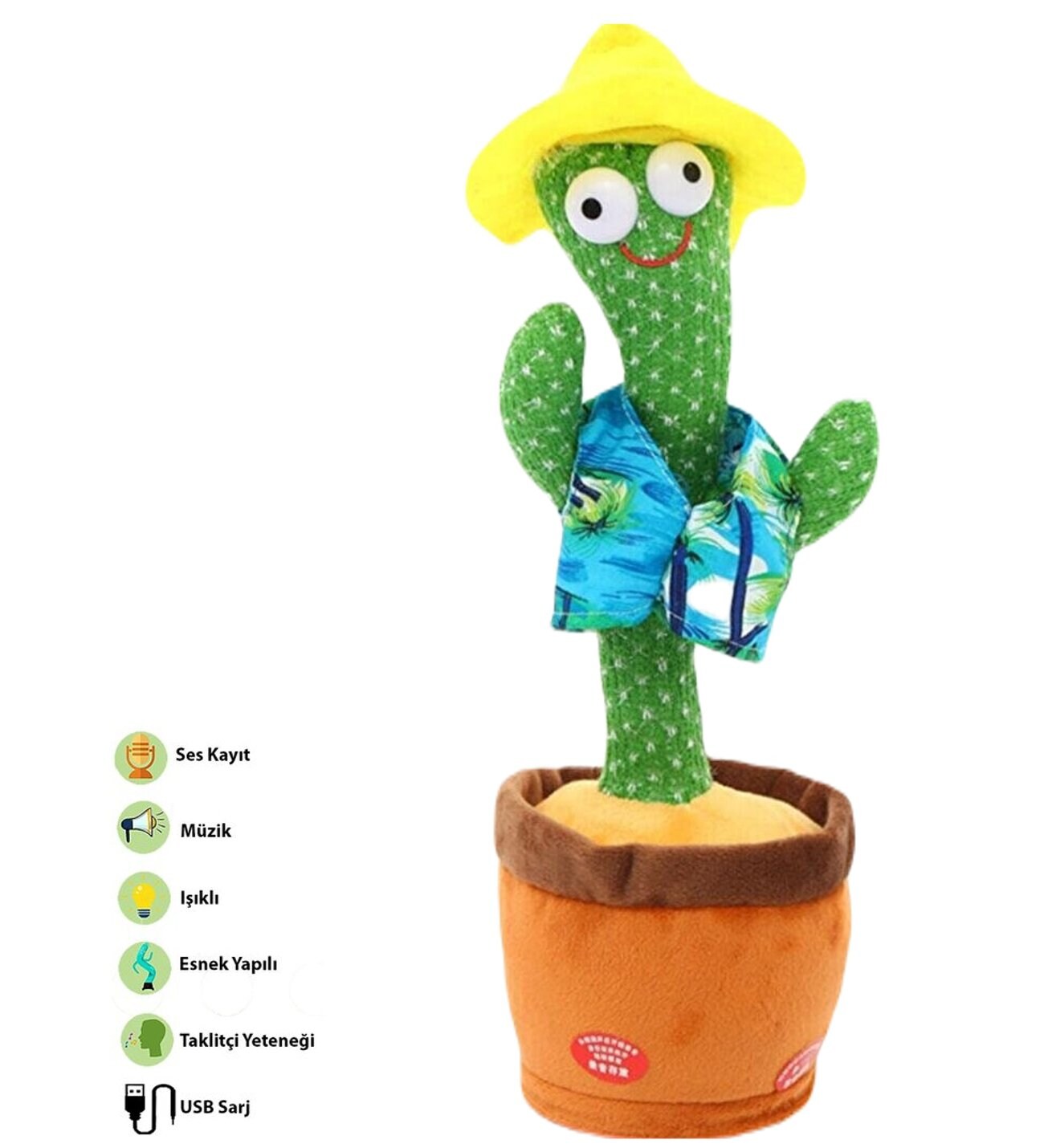 Konuşan Dans Eden Kaktüs Işıklı Saksı Peluş