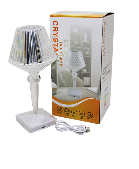 KRİSTAL ABAJUR 3 RENK LED DOKUNMATİK USB ŞARJLI MASA LAMBASI