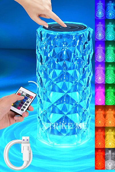 Kristal Elmas Masa Lambası 16 Renk USB Şarjlı Dokunmatik