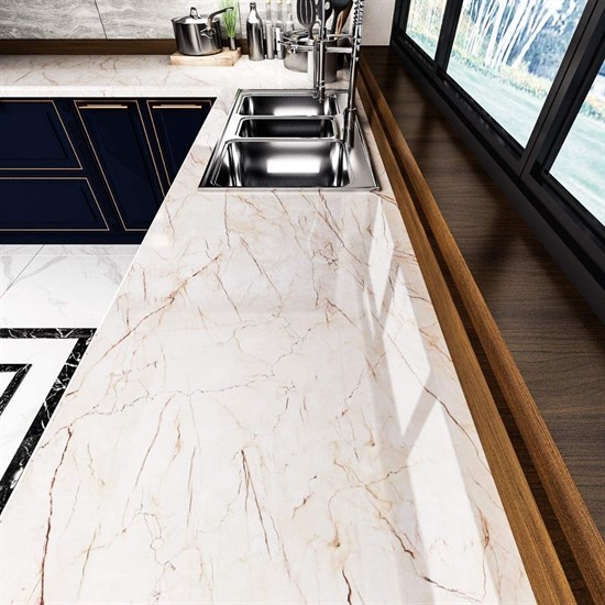 Mermer Desenli Masa Tezgah Mutfak Su Geçirmez Yapışkanlı Folyo Sticker Bej 5x0,6m