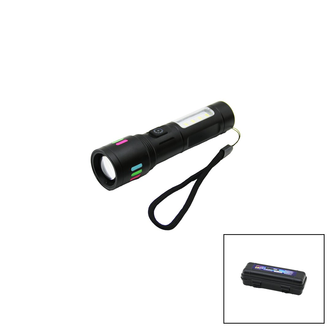 METAL GÖVDE 2IN1=ZOOM - RGB 9 LED EL FENERİ USB ŞARJLI MİNİ PLS.KUTULU