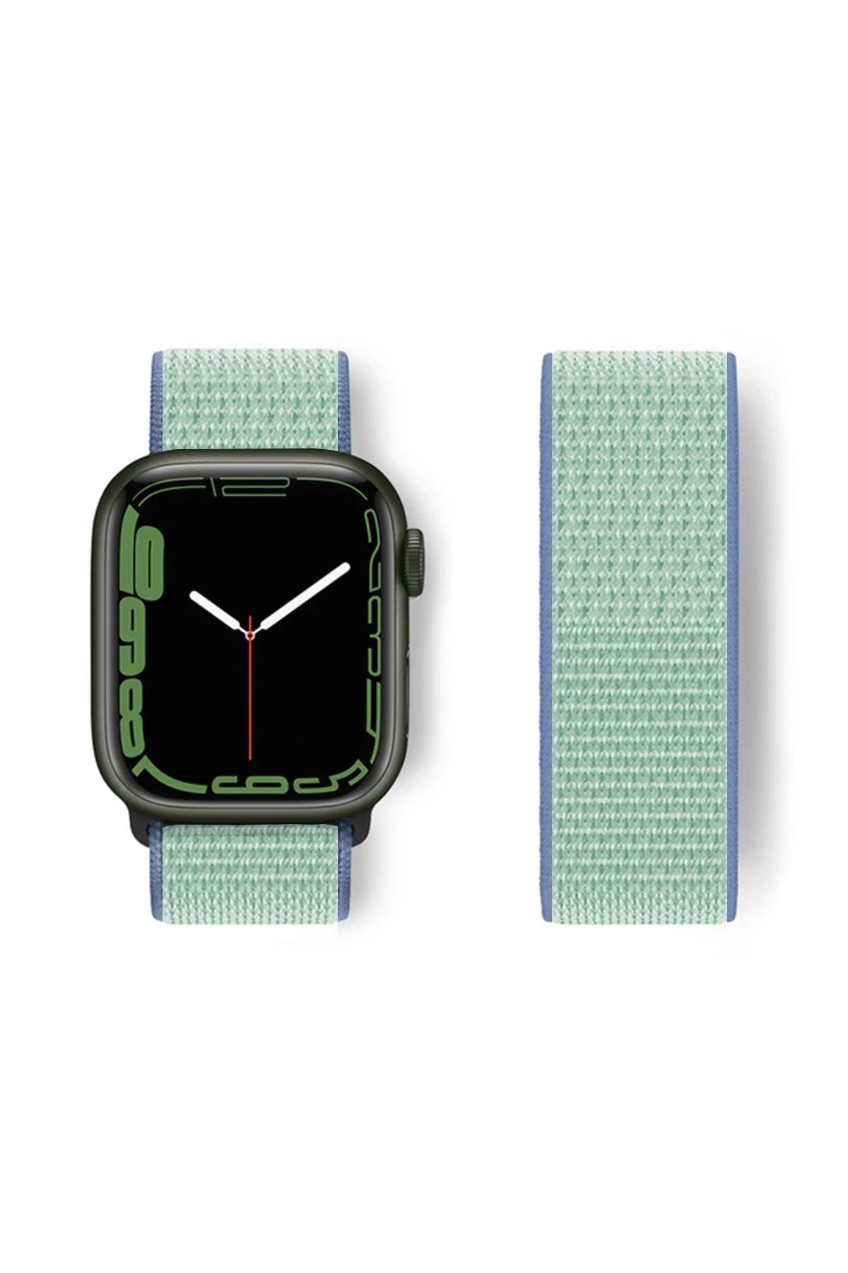 Newface Apple Watch 42mm Hasırlı Cırtcırtlı Kordon - Maviuaz