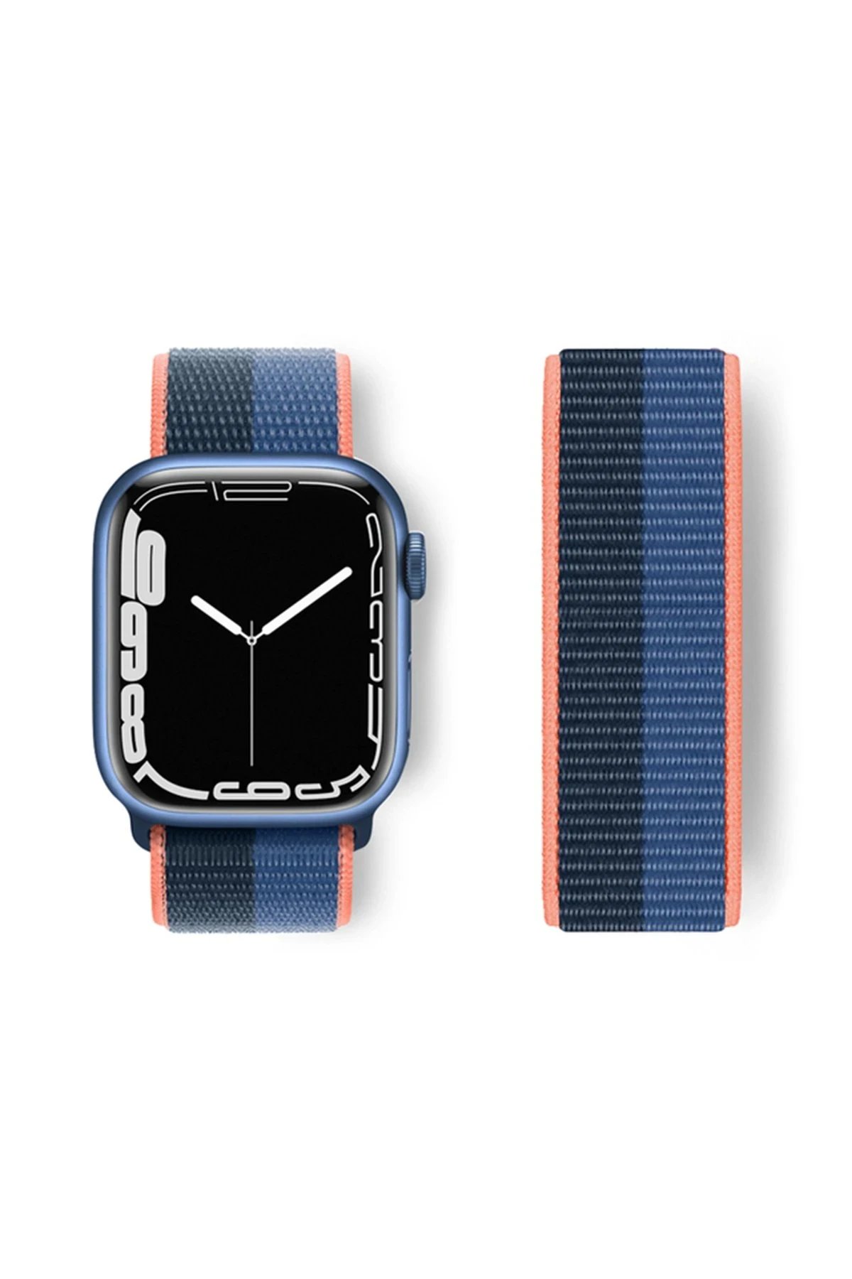 Newface Apple Watch 38mm Hasırlı Cırtcırtlı Kordon - Siyah-Mavi