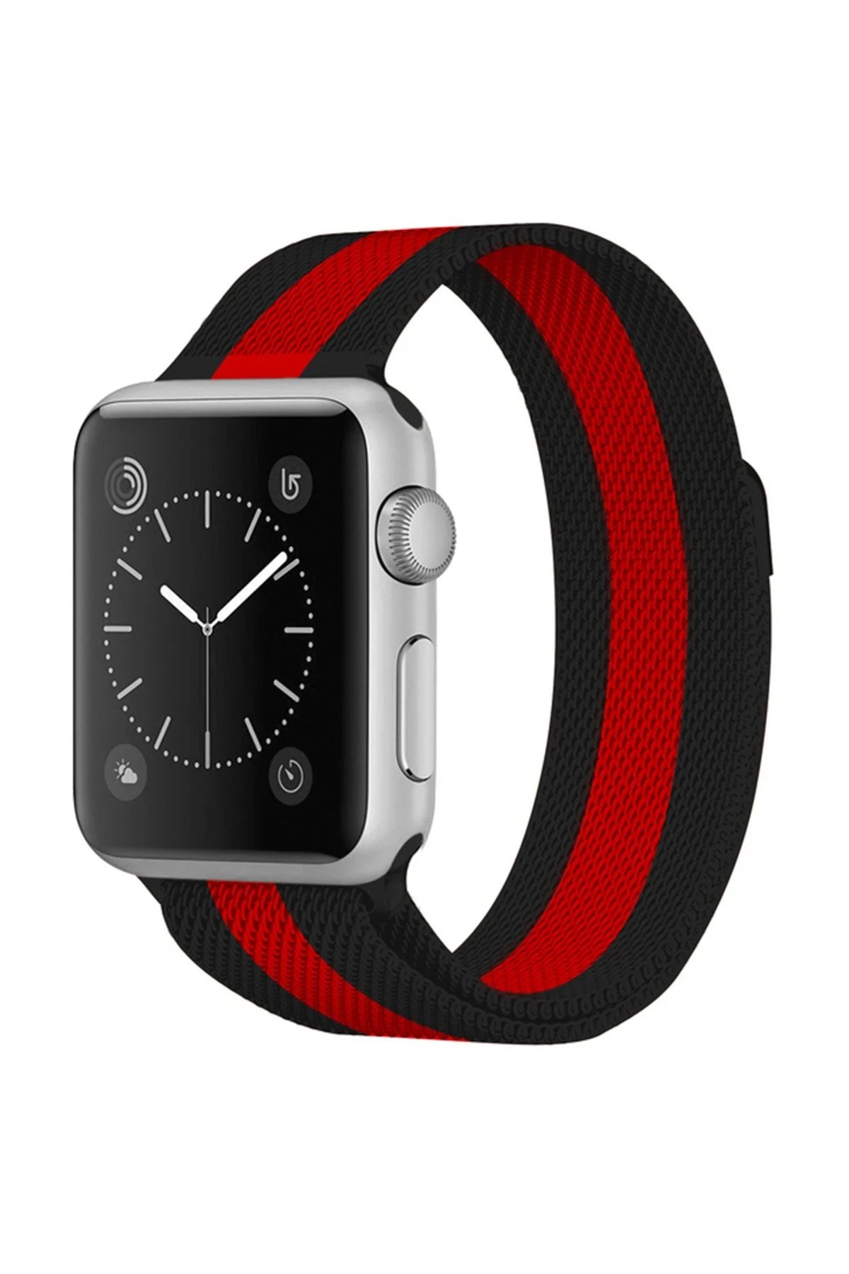 Newface Apple Watch 38mm Metal Mıknatıslı Kordon - Siyah-Kırmızı