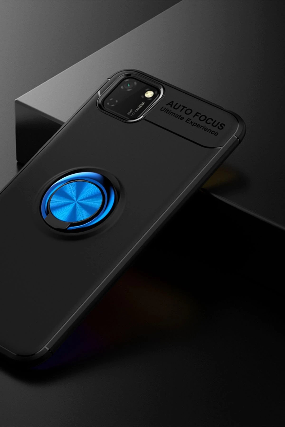 Newface Huawei Y5P Kılıf Range Yüzüklü Silikon - Siyah-Mavi