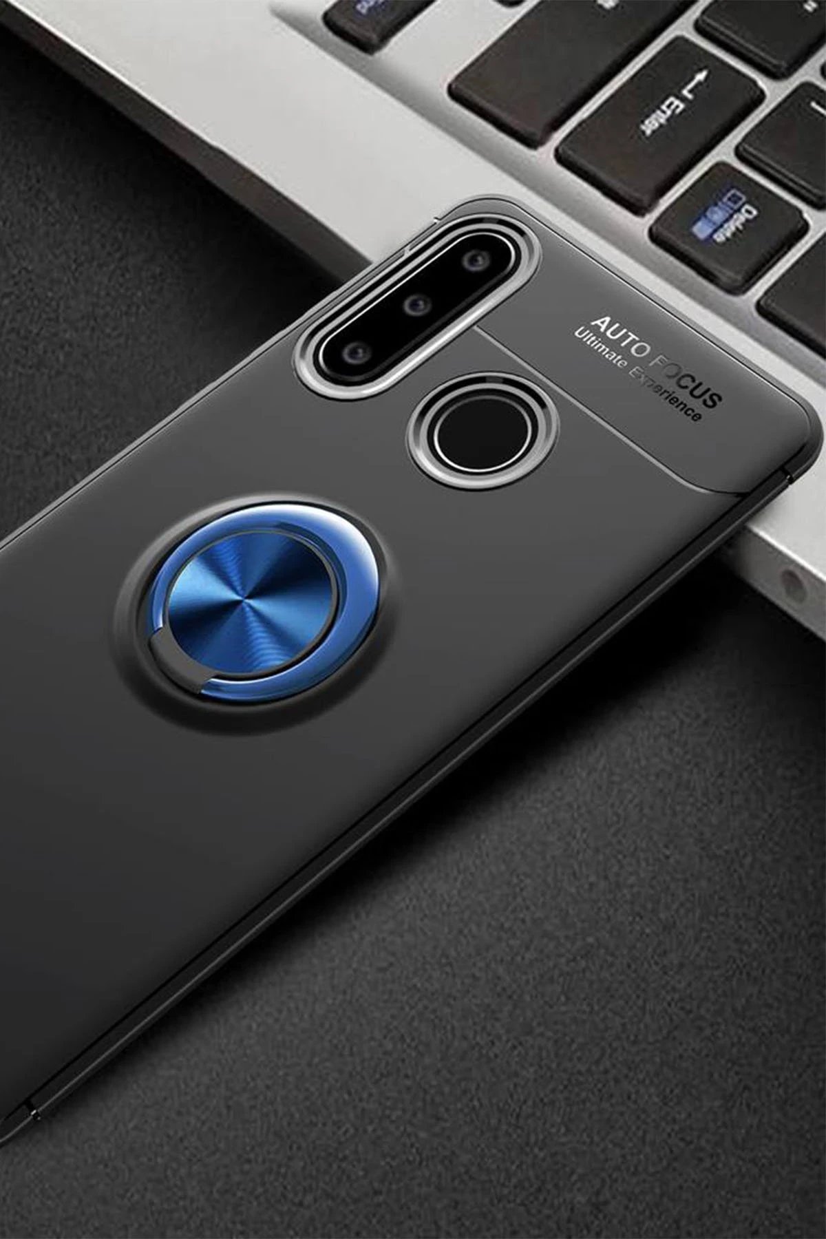 Newface Huawei Y6P Kılıf Range Yüzüklü Silikon - Siyah-Mavi