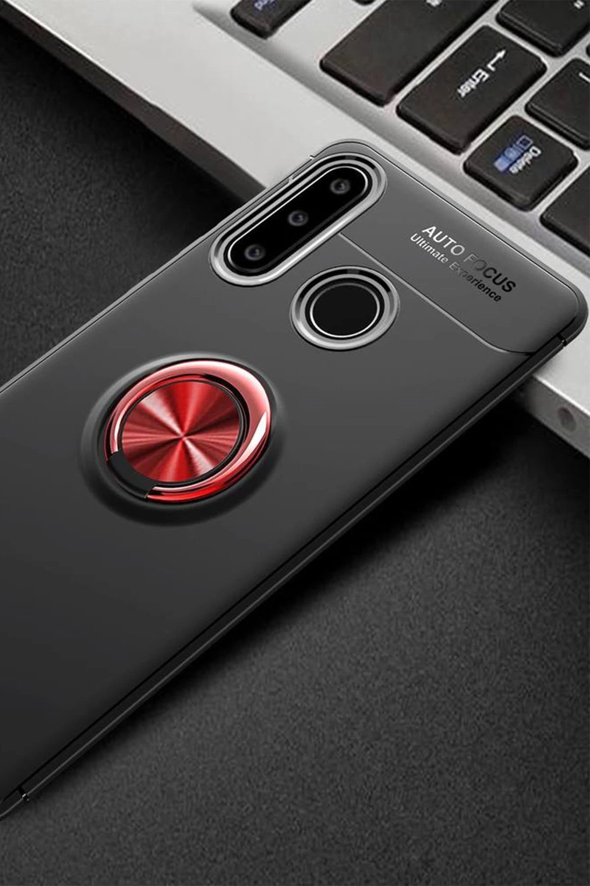 Newface Huawei Y6P Kılıf Range Yüzüklü Silikon - Siyah-Kırmızı