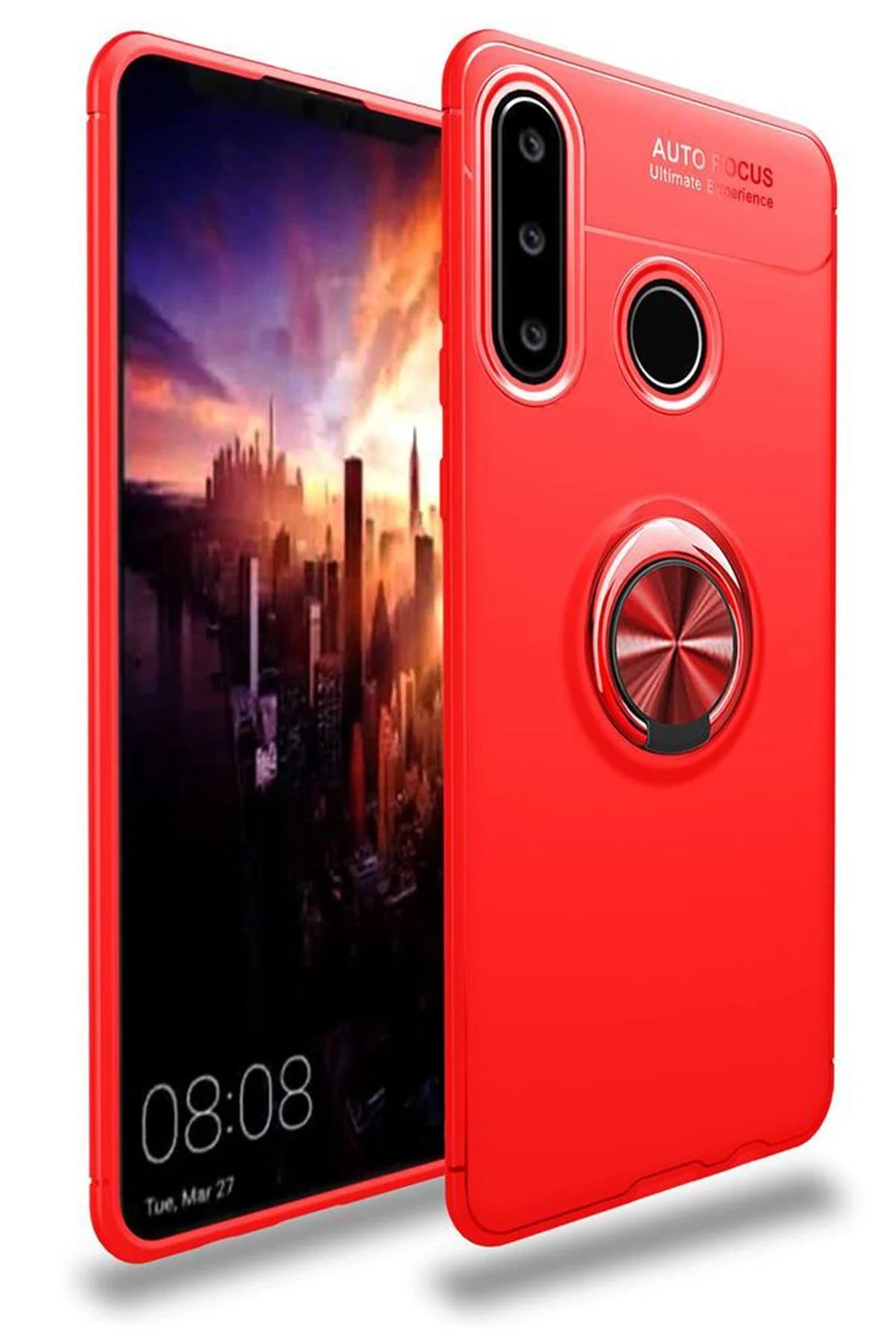 Newface Huawei Y6P Kılıf Range Yüzüklü Silikon - Kırmızı