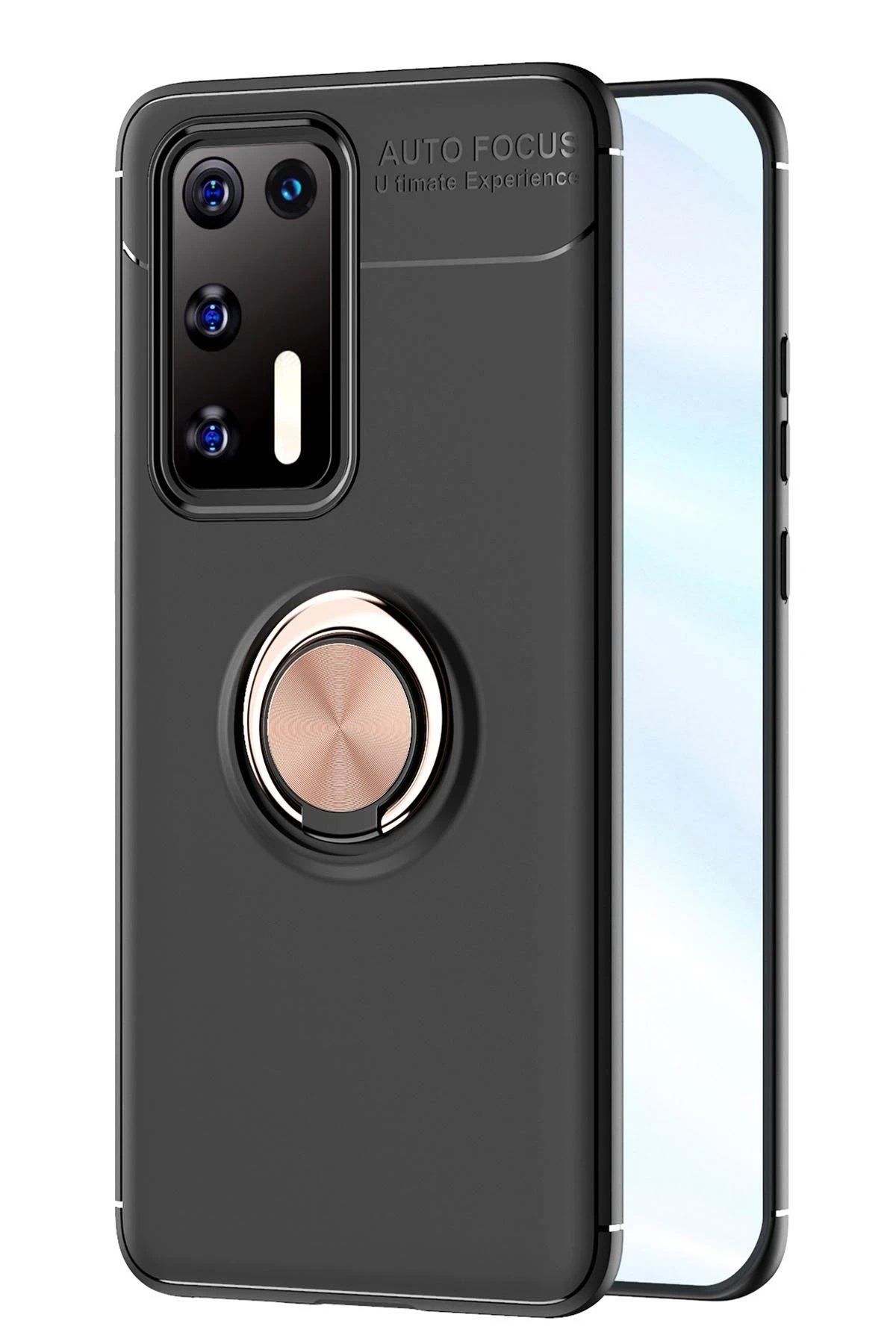 Newface Huawei P40 Kılıf Range Yüzüklü Silikon - Siyah-Gold