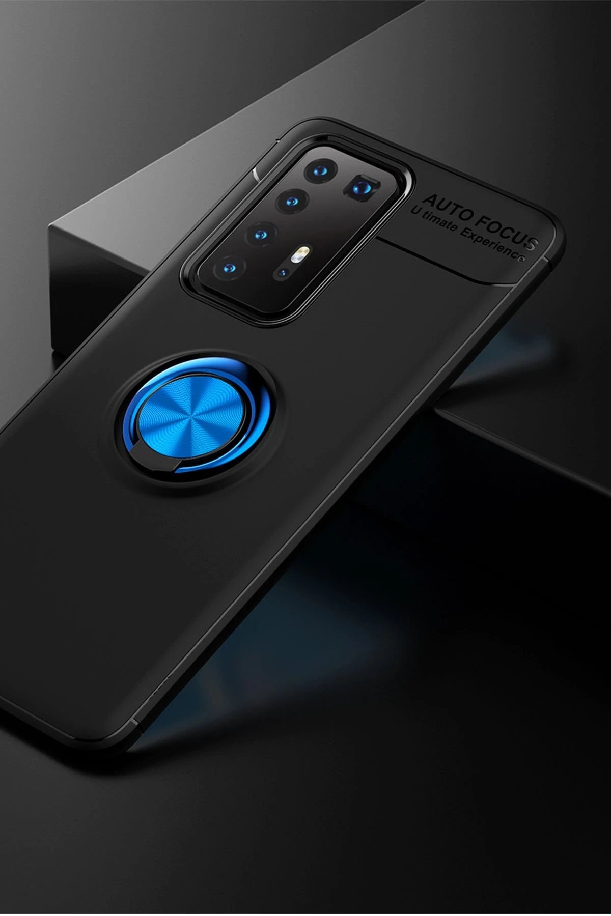 Newface Huawei P40 Pro Kılıf Range Yüzüklü Silikon - Siyah-Mavi