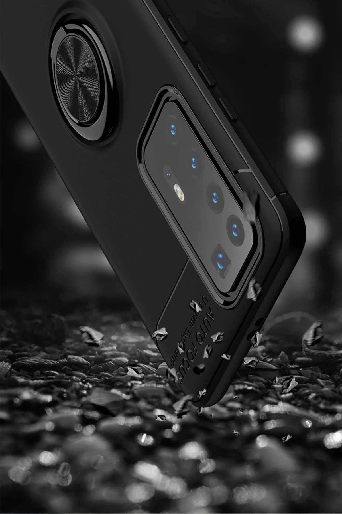 Newface Huawei P40 Pro Kılıf Range Yüzüklü Silikon - Siyah-Mavi