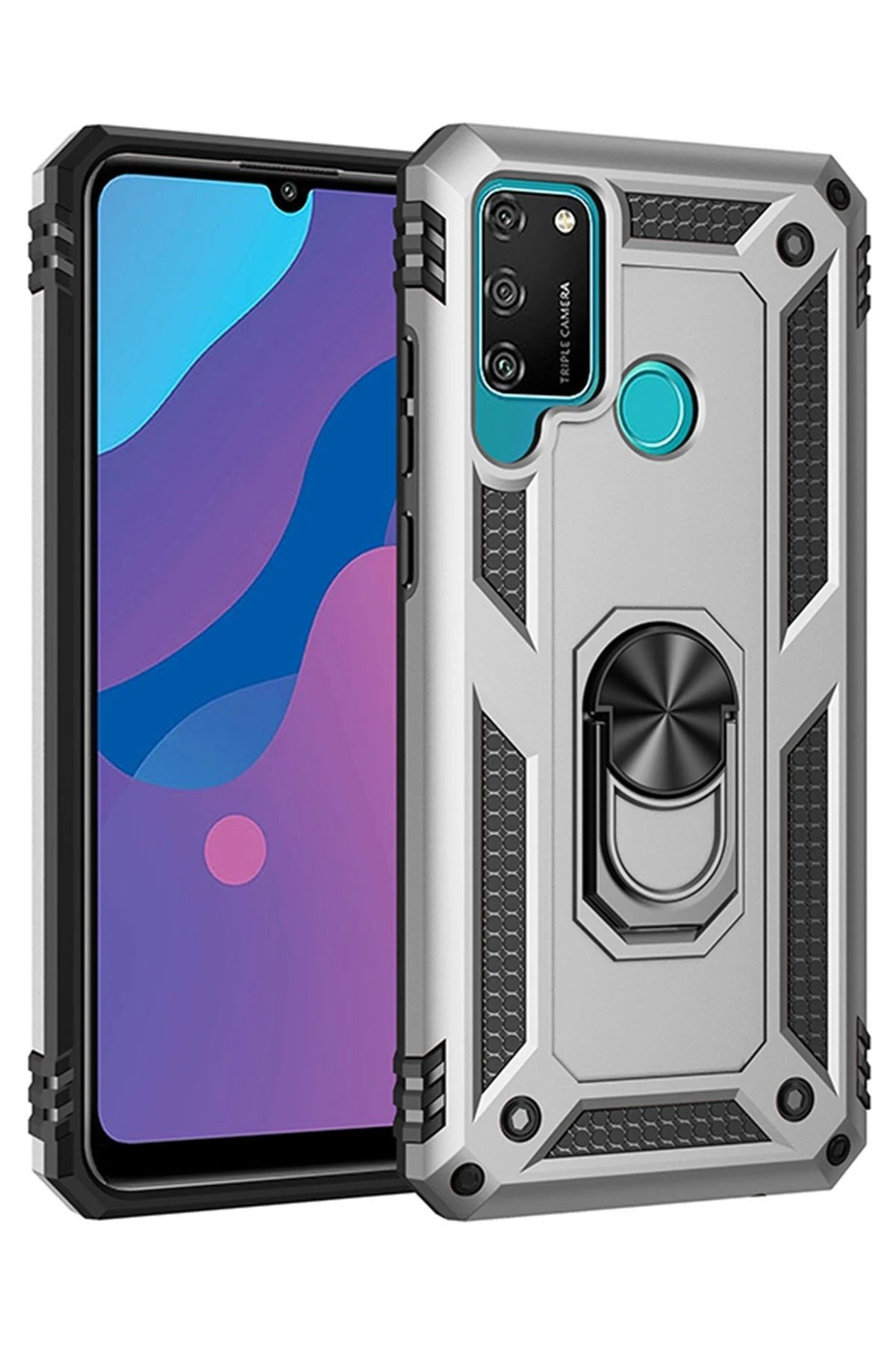 Newface Huawei Y6P Kılıf Sofya Yüzüklü Silikon Kapak - Gümüş