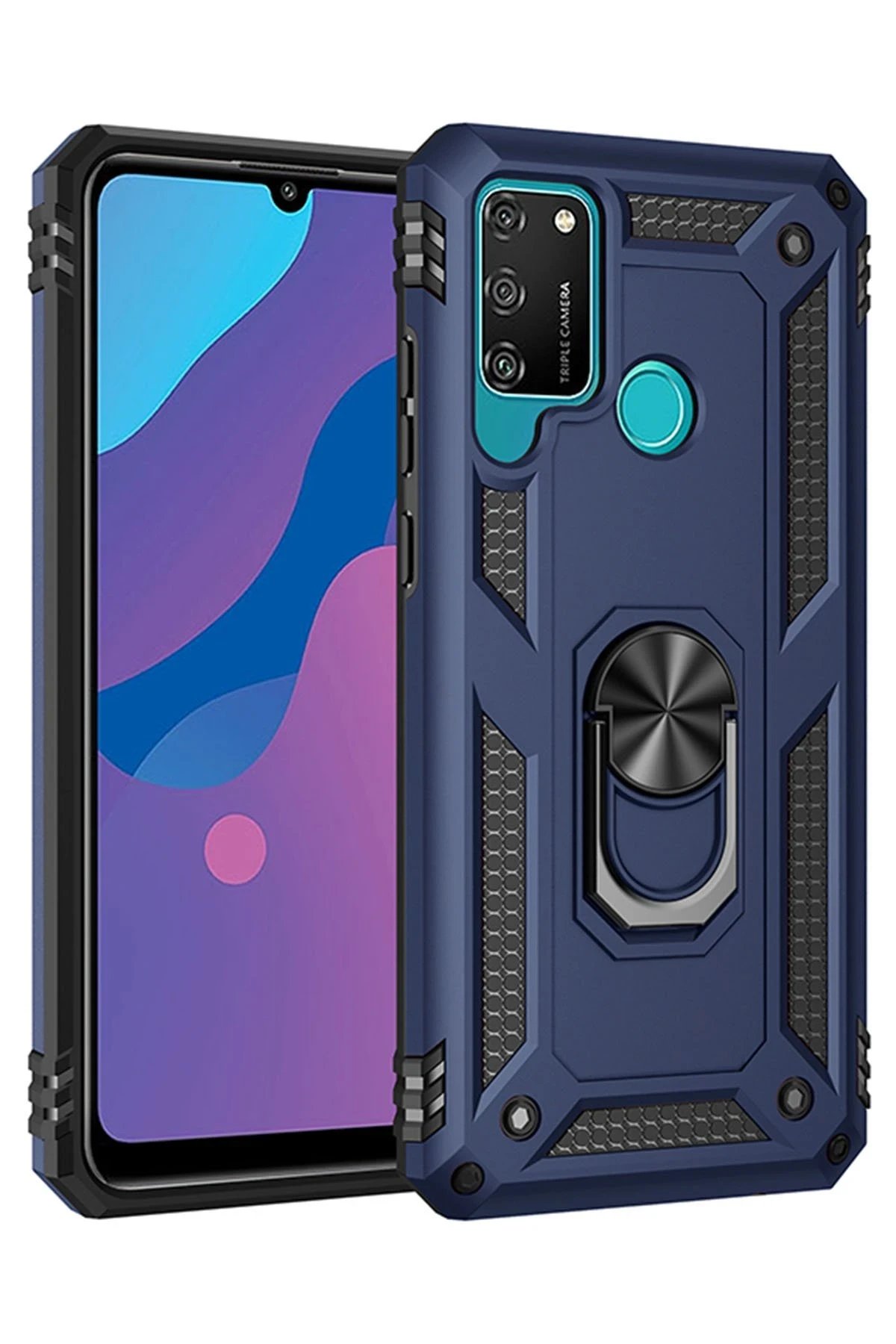 Newface Huawei Y6P Kılıf Sofya Yüzüklü Silikon Kapak - Lacivert