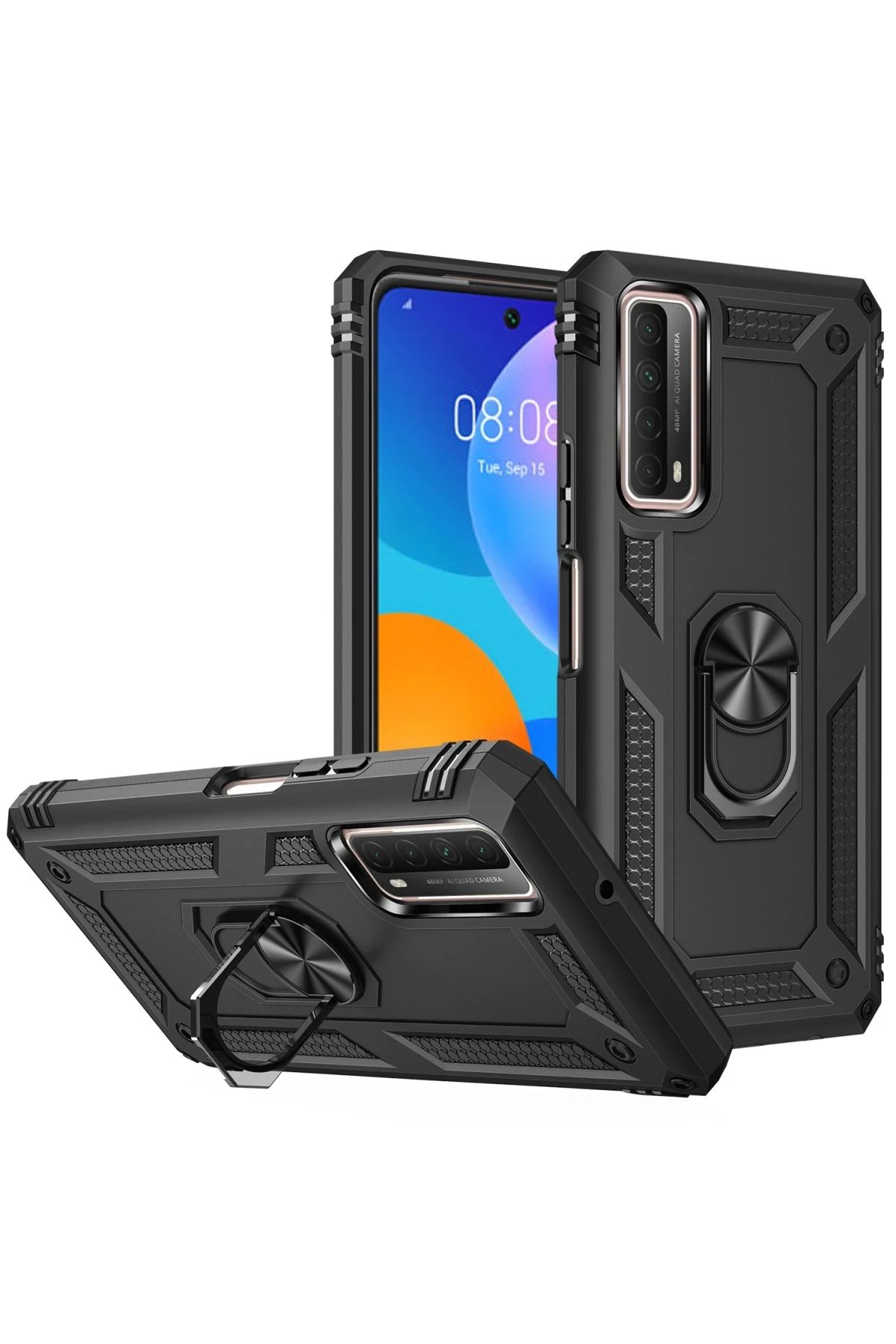 Newface Huawei P Smart 2021 Kılıf Sofya Yüzüklü Silikon Kapak - Siyah