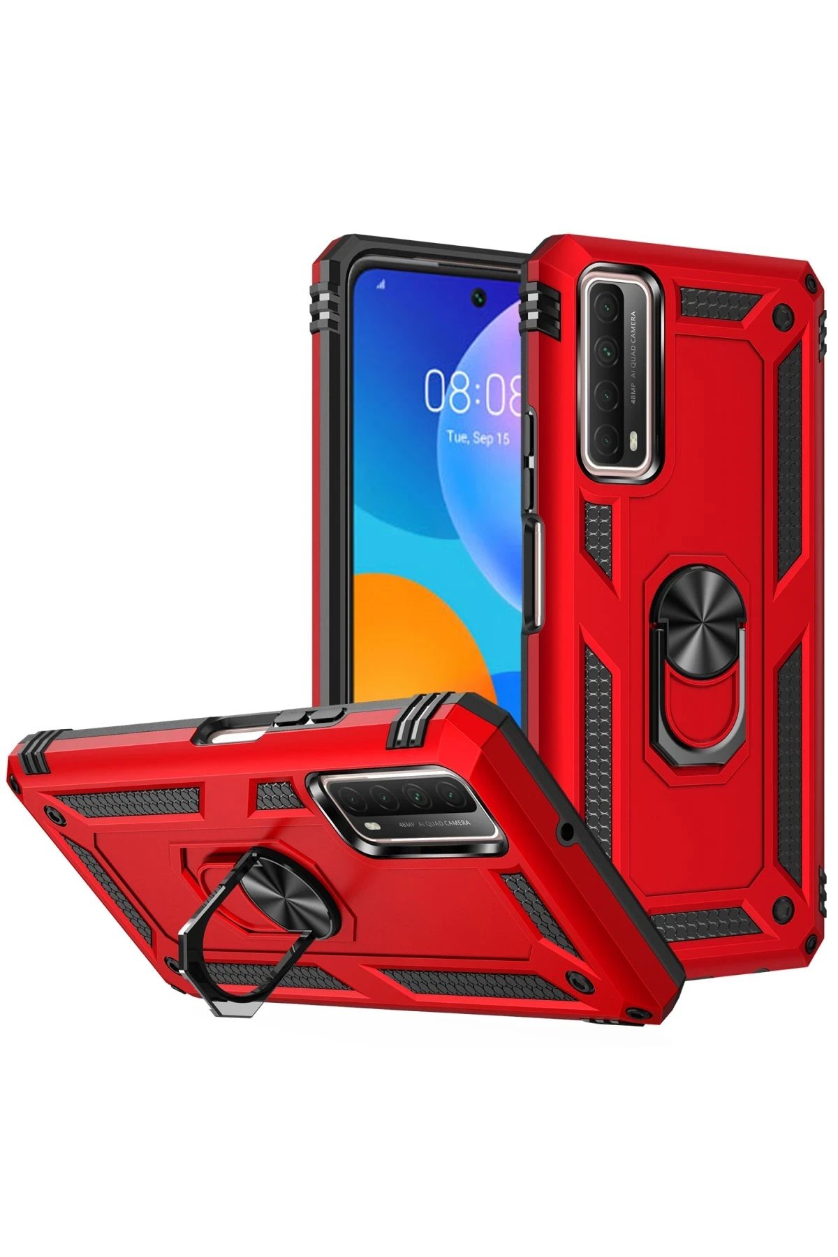 Newface Huawei P Smart 2021 Kılıf Sofya Yüzüklü Silikon Kapak - Kırmızı