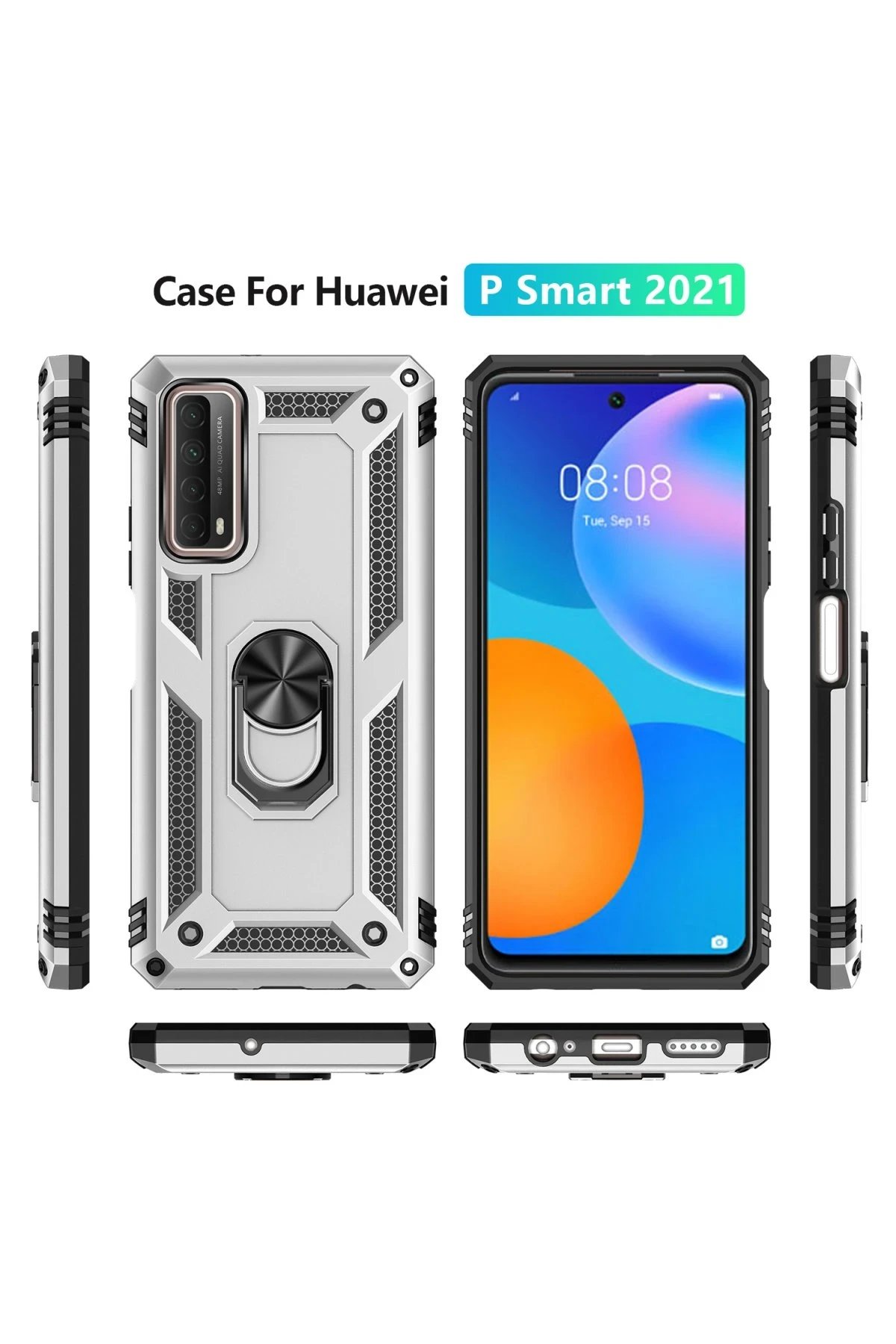 Newface Huawei P Smart 2021 Kılıf Sofya Yüzüklü Silikon Kapak - Gümüş