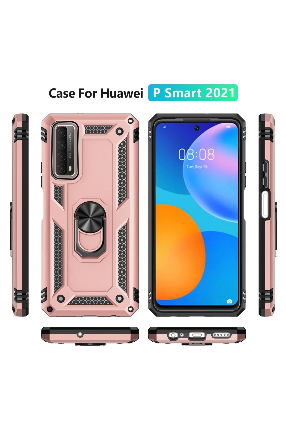 Newface Huawei P Smart 2021 Kılıf Sofya Yüzüklü Silikon Kapak - Rose