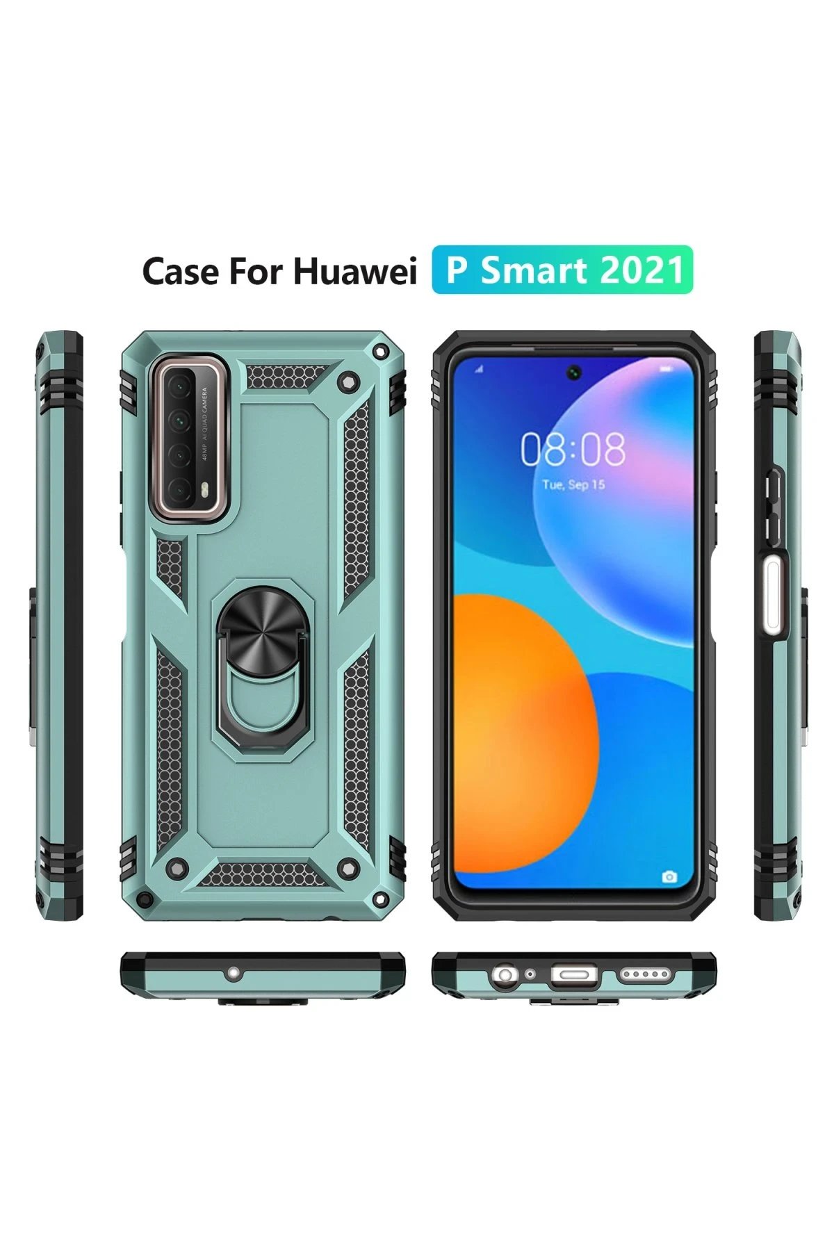 Newface Huawei P Smart 2021 Kılıf Sofya Yüzüklü Silikon Kapak - Yeşil