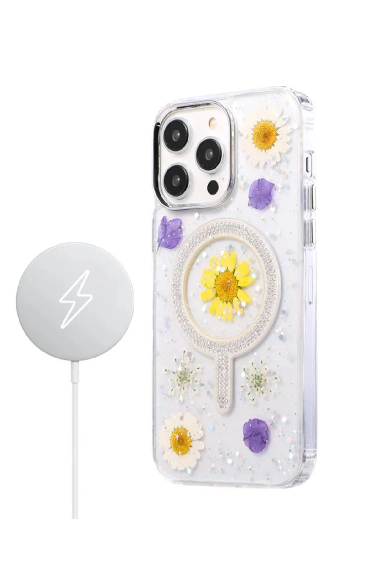 Newface iPhone 15 Pro Max Flower Magsafe Kapak - Sarı