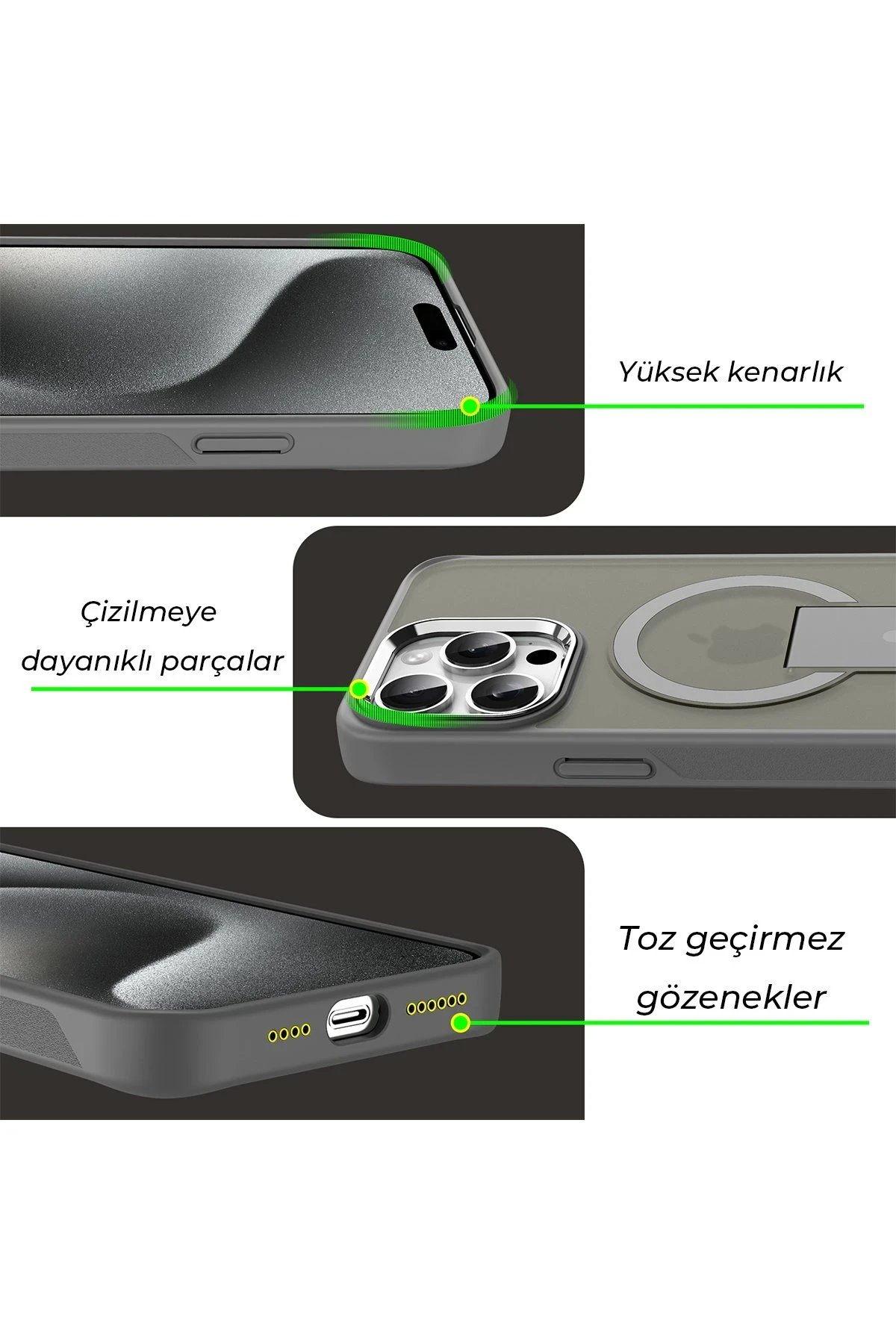 Newface iPhone 14 Pro Tork Magsafe Standlı Kapak - Titan Gri