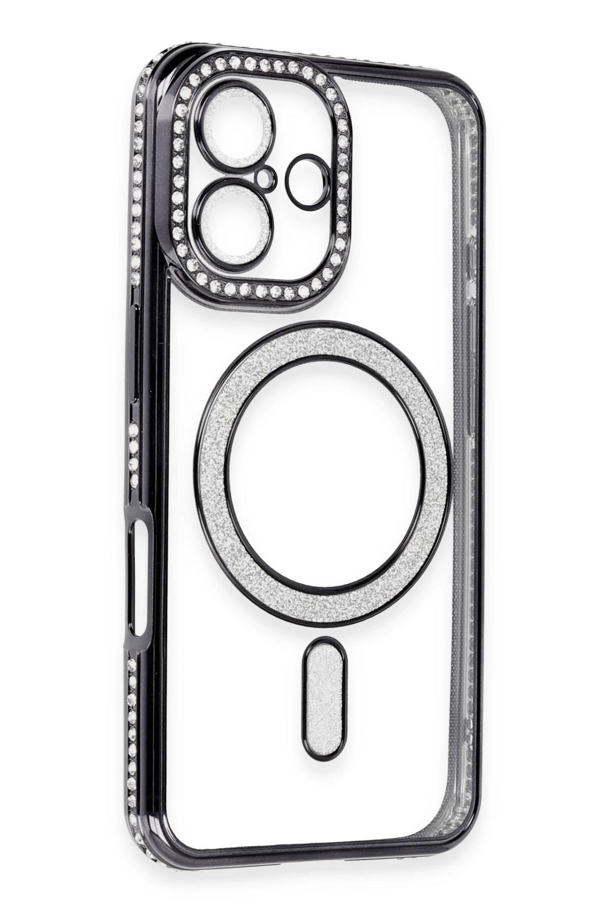 Newface iPhone 16 Kılıf Joke Simli Magneticsafe Kılıf - Siyah