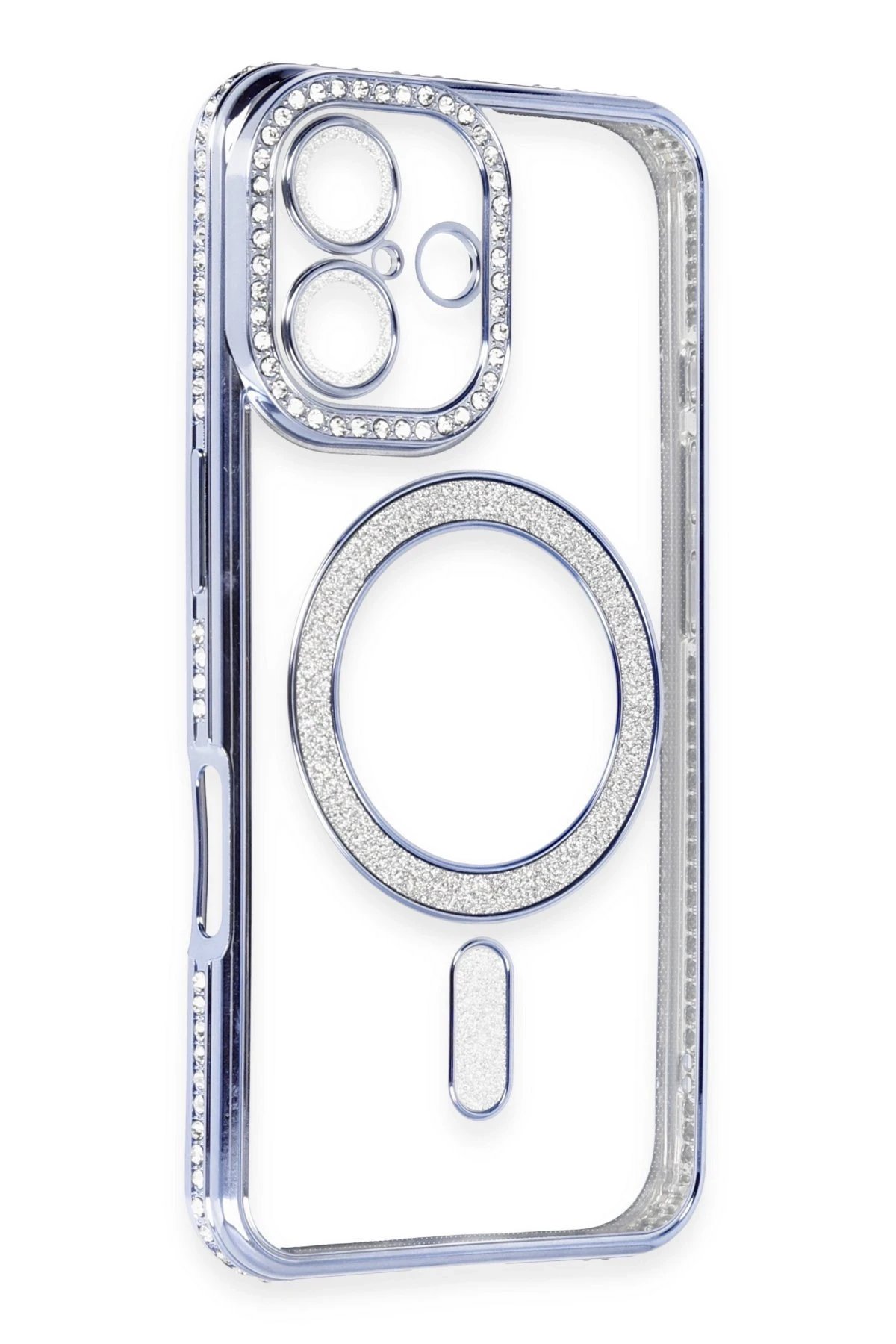 Newface iPhone 16 Kılıf Joke Simli Magneticsafe Kılıf - Mavi