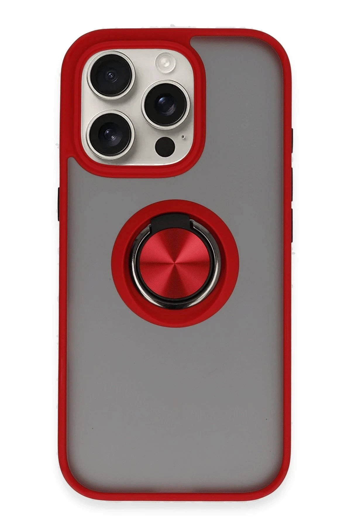 Newface iPhone 16 Pro Kılıf Montreal Yüzüklü Silikon Kapak - Kırmızı