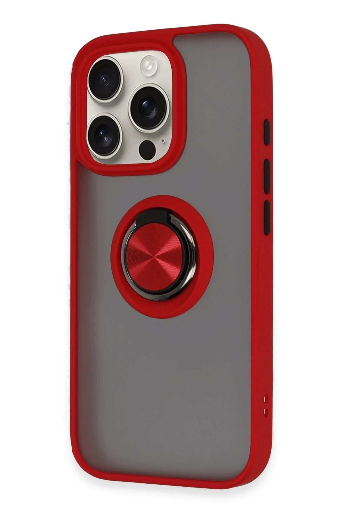 Newface iPhone 16 Pro Kılıf Montreal Yüzüklü Silikon Kapak - Kırmızı