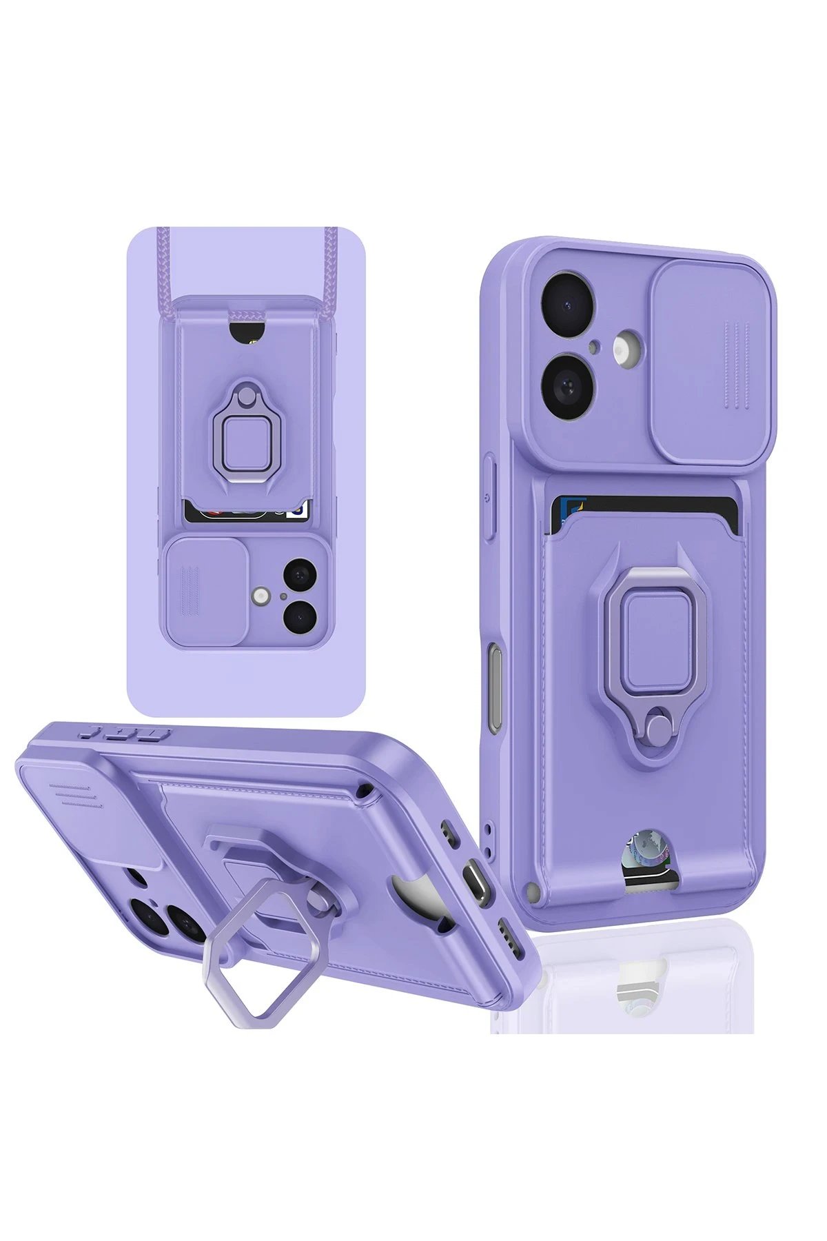 Newface iPhone 16 Kılıf Zuma Kartvizitli Yüzüklü Silikon - Lila