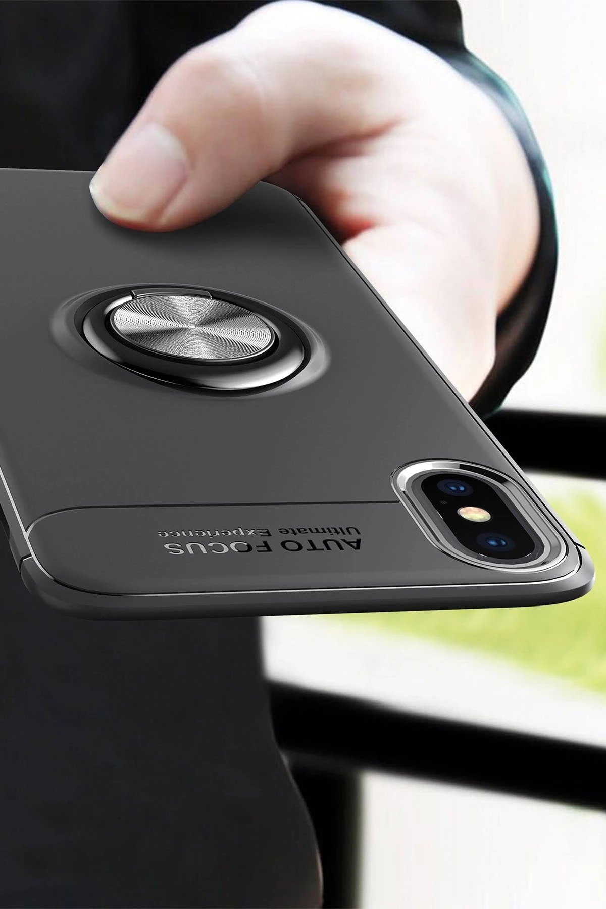 Newface iPhone XS Max Kılıf Range Yüzüklü Silikon - Siyah-Mavi