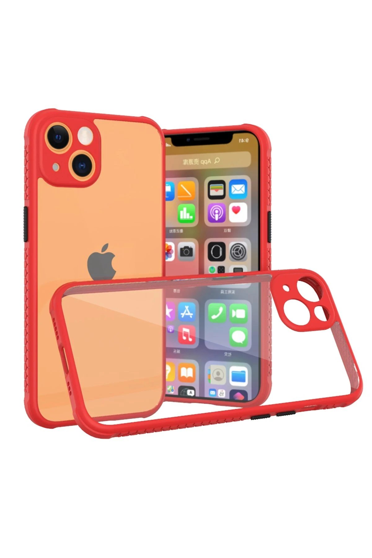 Newface iPhone 13 Kılıf Miami Şeffaf Silikon - Kırmızı