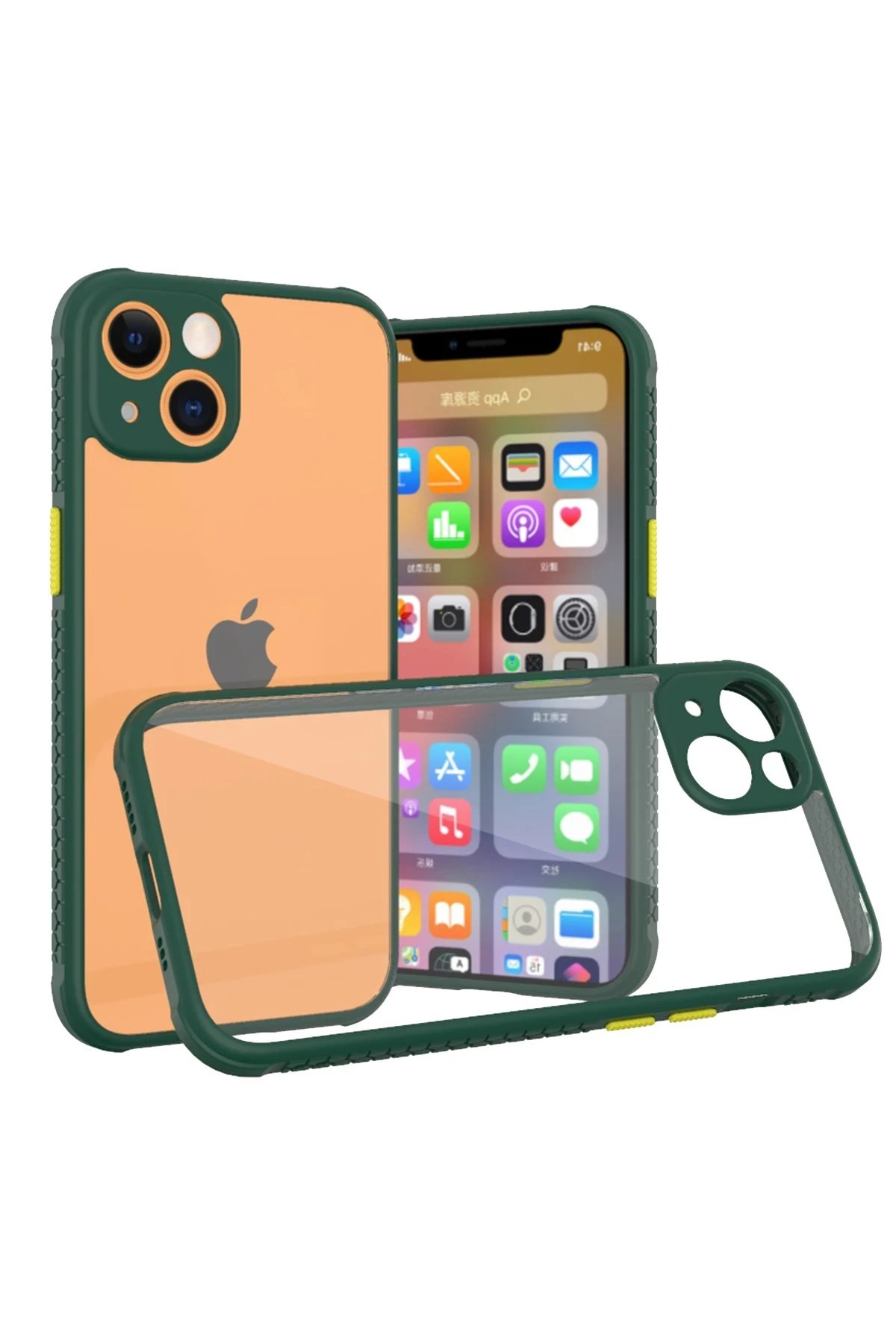 Newface iPhone 13 Mini Kılıf Miami Şeffaf Silikon - Koyu Yeşil