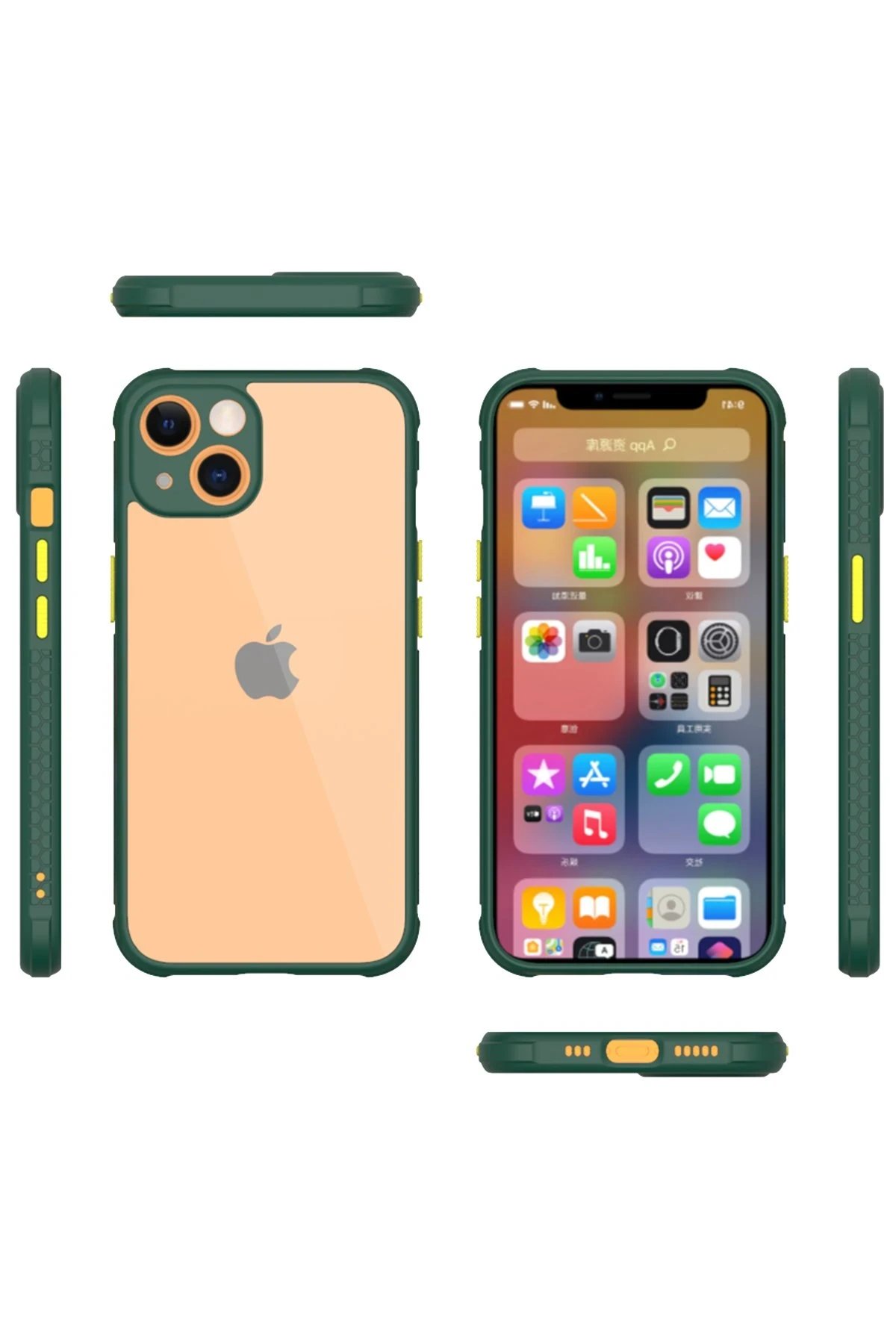 Newface iPhone 13 Mini Kılıf Miami Şeffaf Silikon - Koyu Yeşil