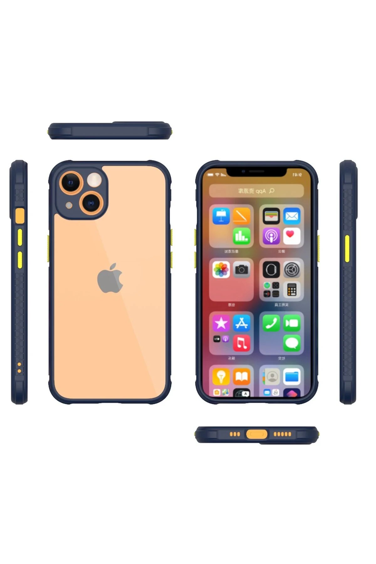 Newface iPhone 13 Mini Kılıf Miami Şeffaf Silikon - Lacivert