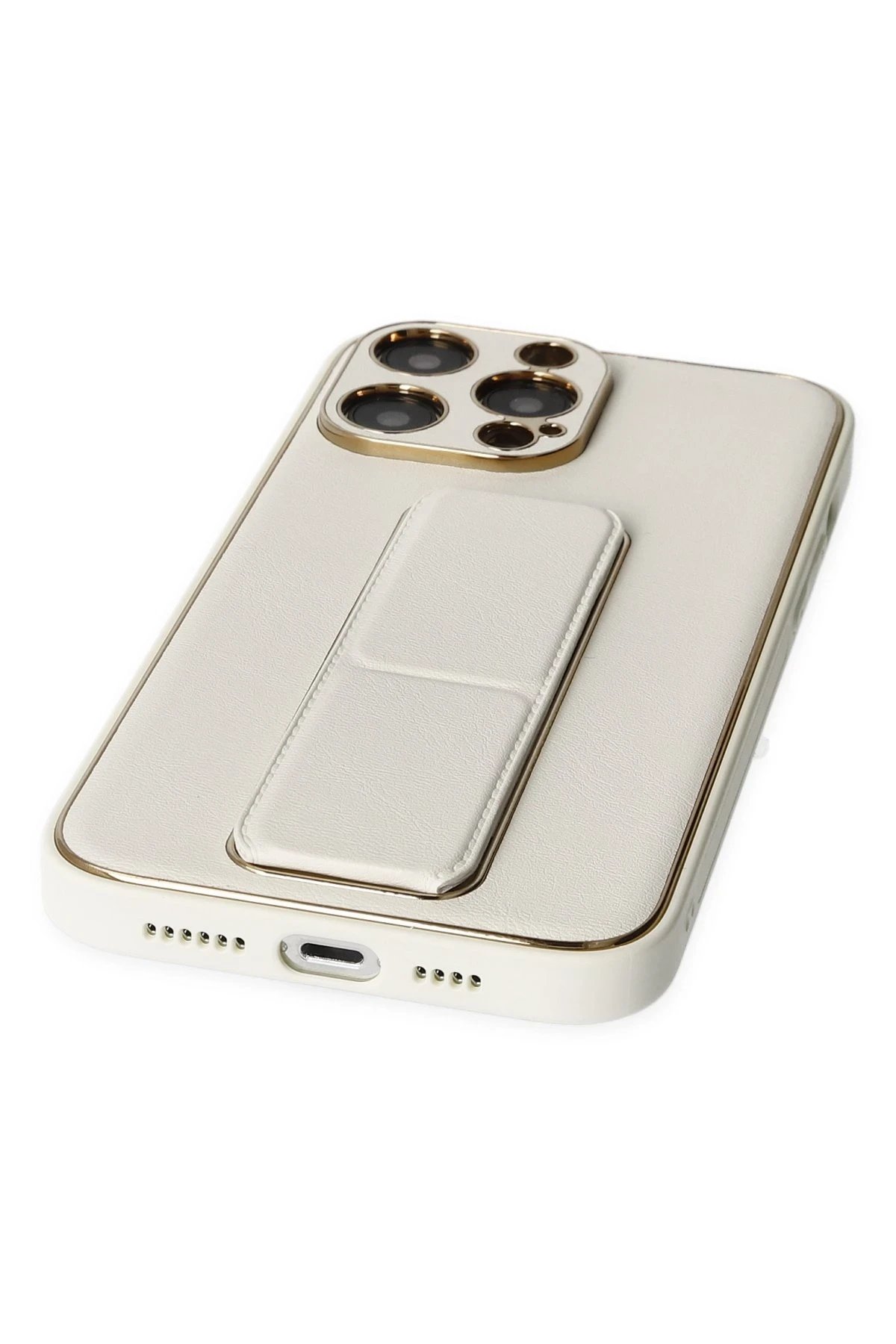 Newface iPhone 13 Pro Max Kılıf Coco Deri Standlı Kapak - Beyaz