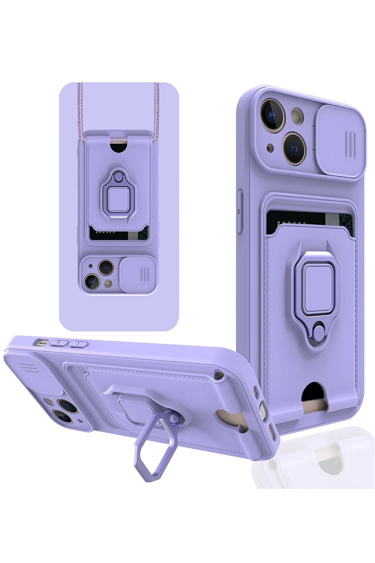 Newface iPhone 13 Kılıf Zuma Kartvizitli Yüzüklü Silikon - Lila