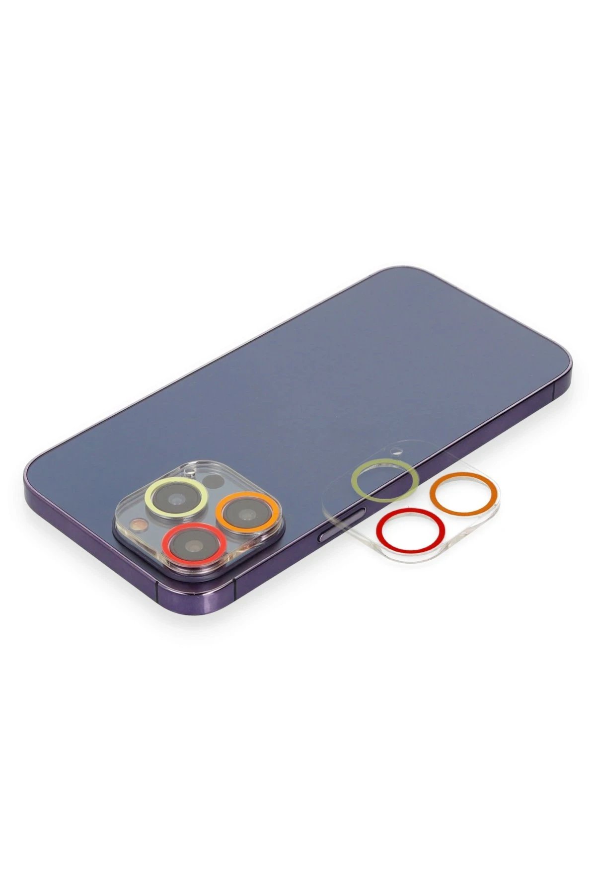 Newface iPhone 14 Pro Max Renkli Kamera Lens Koruma Cam - Turuncu-Kırmızı