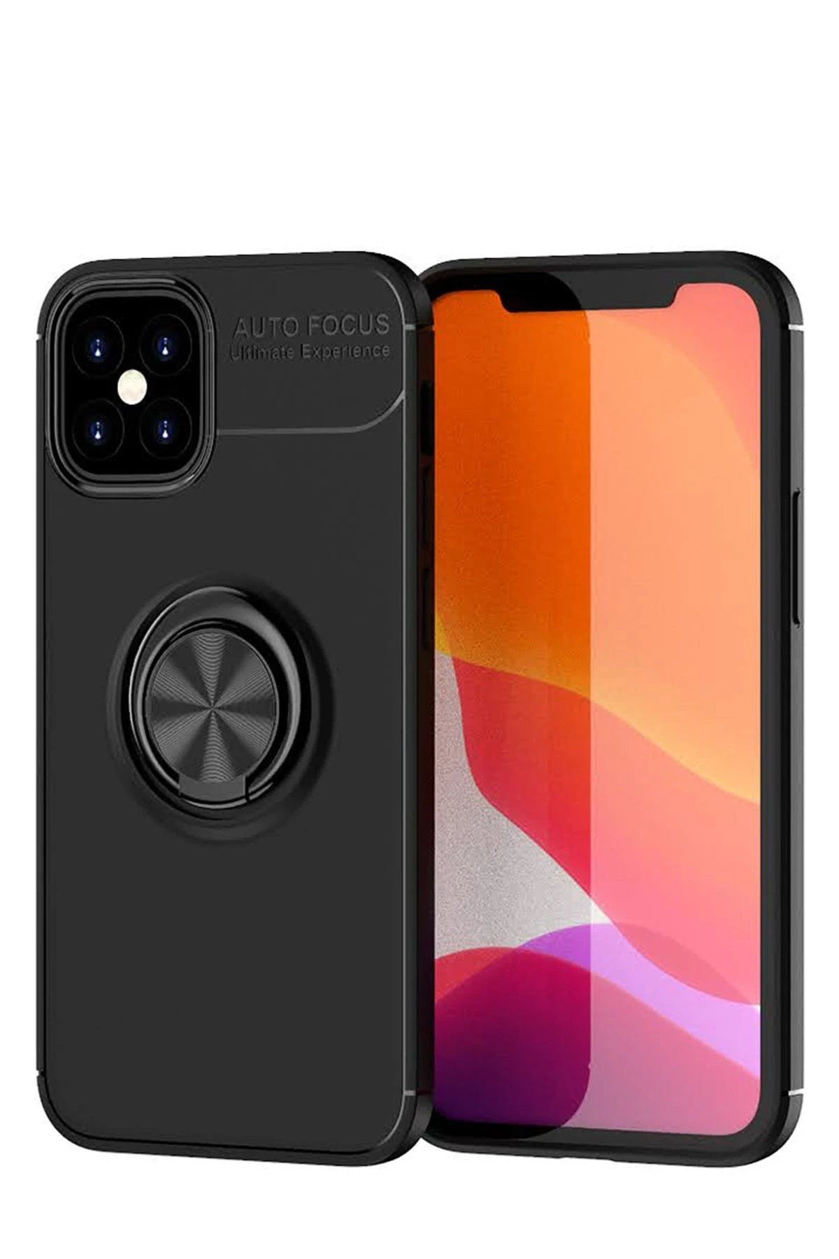 Newface iPhone 12 Mini Kılıf Range Yüzüklü Silikon - Siyah