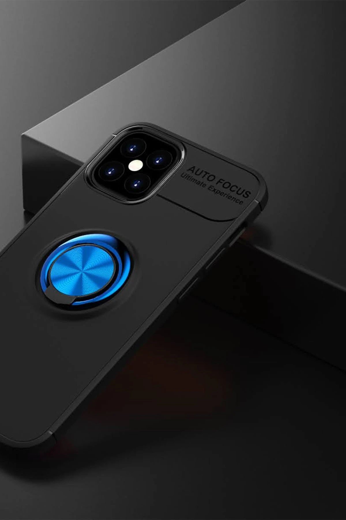 Newface iPhone 12 Mini Kılıf Range Yüzüklü Silikon - Siyah-Mavi