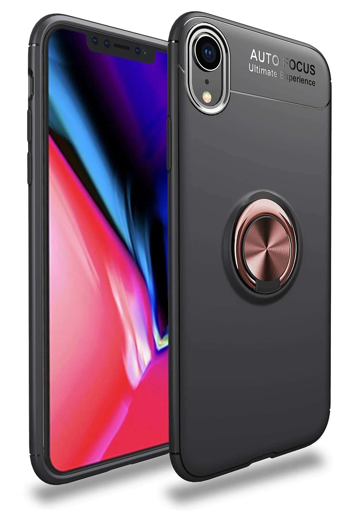 Newface iPhone XR Kılıf Range Yüzüklü Silikon - Siyah-Gold