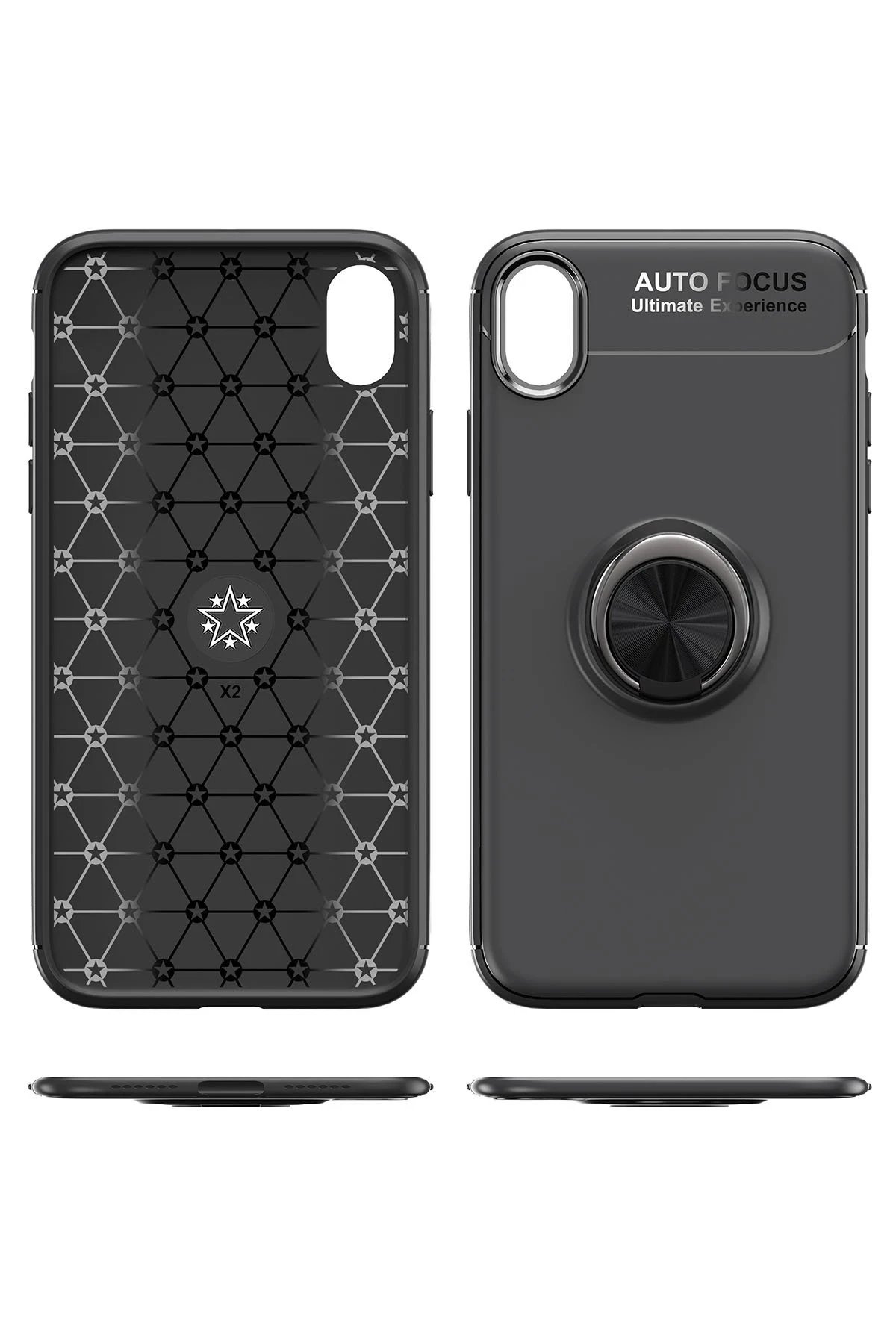 Newface iPhone XR Kılıf Range Yüzüklü Silikon - Siyah-Kırmızı